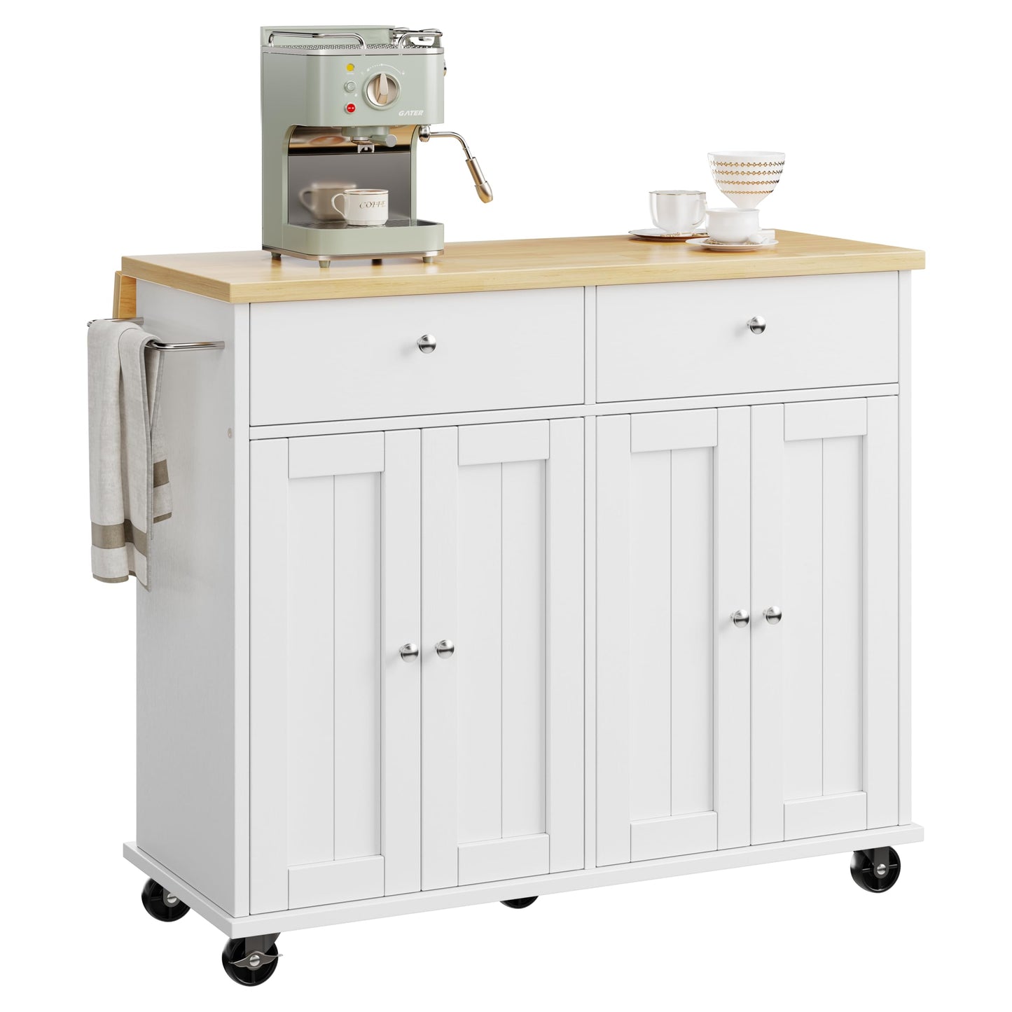 JY QAQA 39" Kitchen Island on Wheels with Storage Cabinet Kitchen Cart Cabinet with Shelves, Cart Handle for Towel Rack or Free Mobility, Portable Islands for Kitchen, White