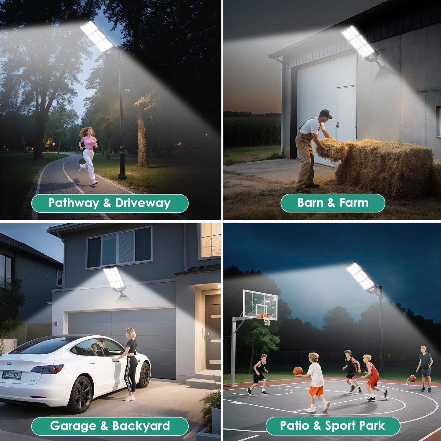 pqins 12000W Solar Street Lights Outdoor Waterproof, Large Solar Parking Lot Light Dusk to Dawn with Radar Motion Sensor and Remote Control, Pole or Wall mounted, for Outside Yard Driveway Barn Garage