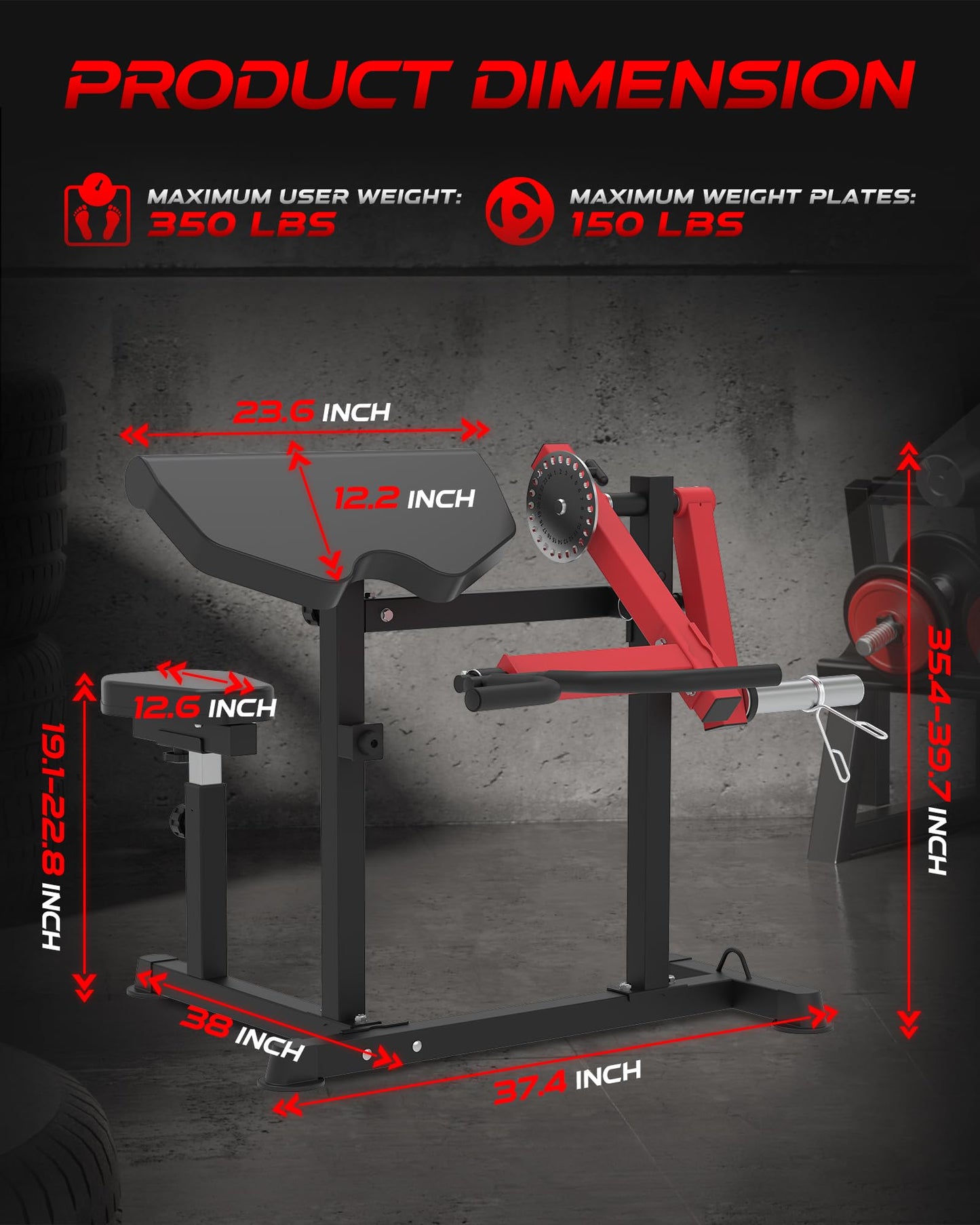 HVO Bicep Tricep Curl Machine: Plate Loaded Preacher Bicep Curl and Tricep Extension Machine Arm Exercise Equipment for Home Gym Workout Station Red