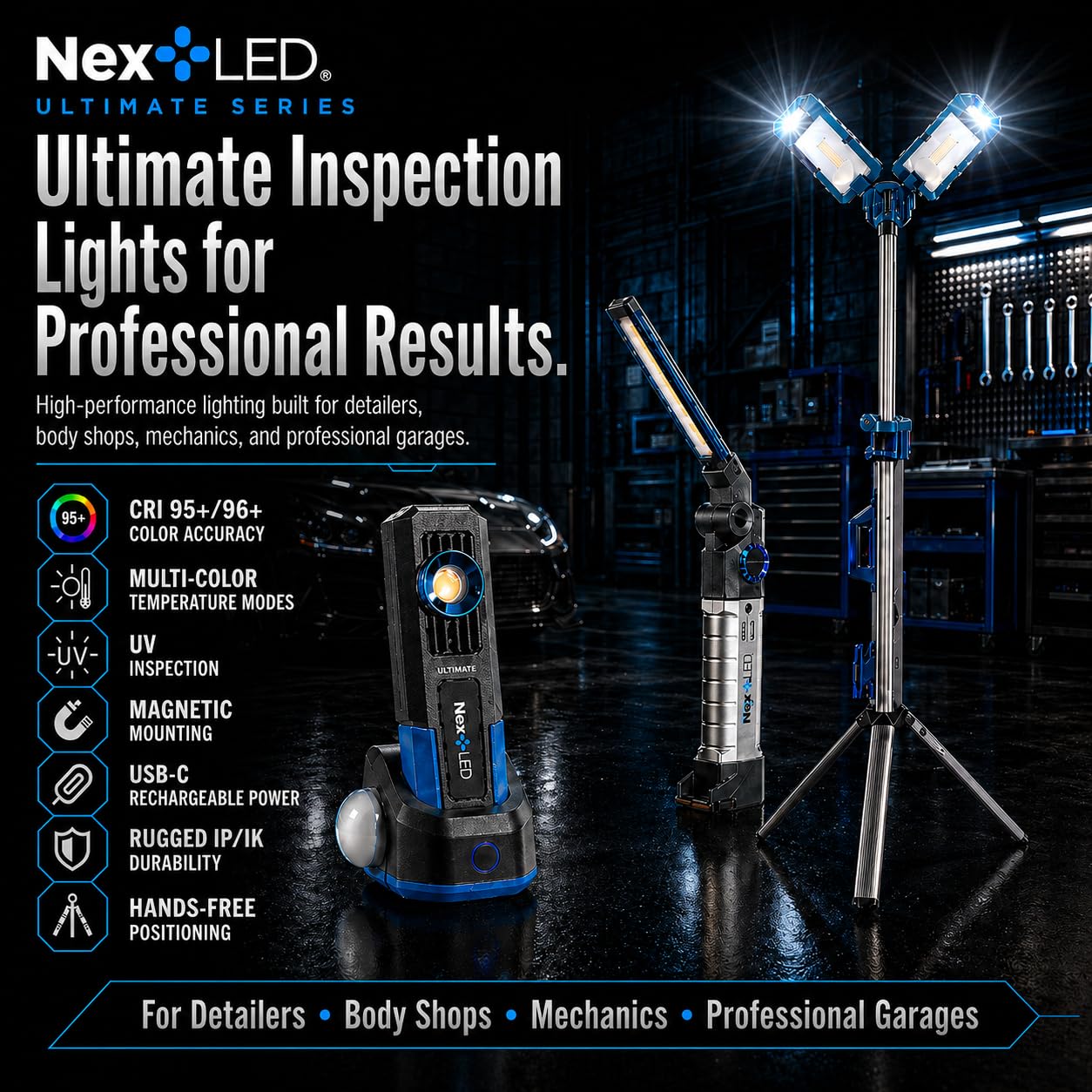 NextLED Ultimate NT-6926M Heavy Duty Tripod Work Light with Detachable Magnetic Lamp Head, 6000 Lumen, 6500/4500K Color Temperature, 8000 mAh Built-in Battery, CRI 90+, AC/DC Compitable