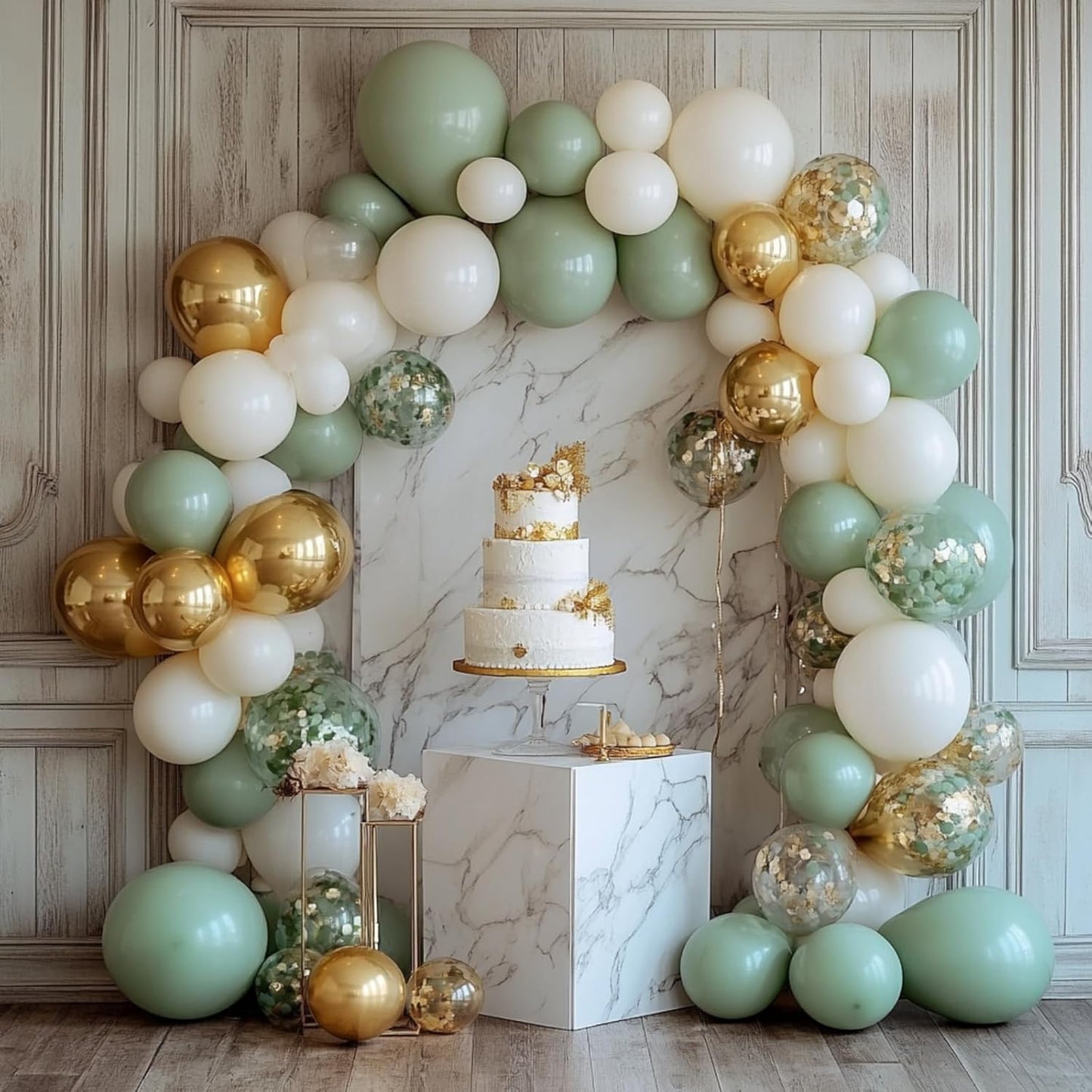 PartyWoo Sage Green Balloon Arch Kit - 152pcs Boho Balloons in Olive, Dusty Green, White & Gold for Baby Showers, Graduations & Birthdays