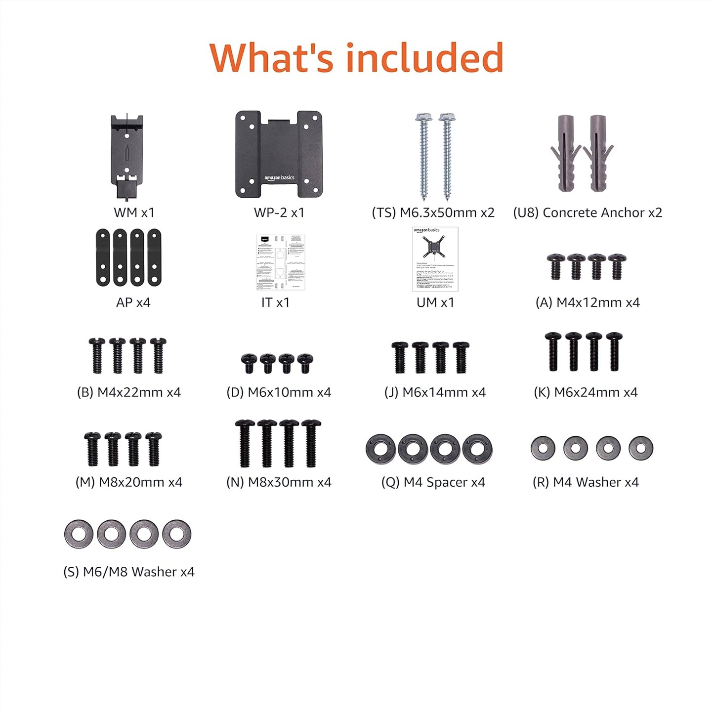 Amazon Basics 12" 40" 200x200, 40 lbs Fixed Flat TV Wall Mount, Low Profile, for to TVs, VESA Capacity