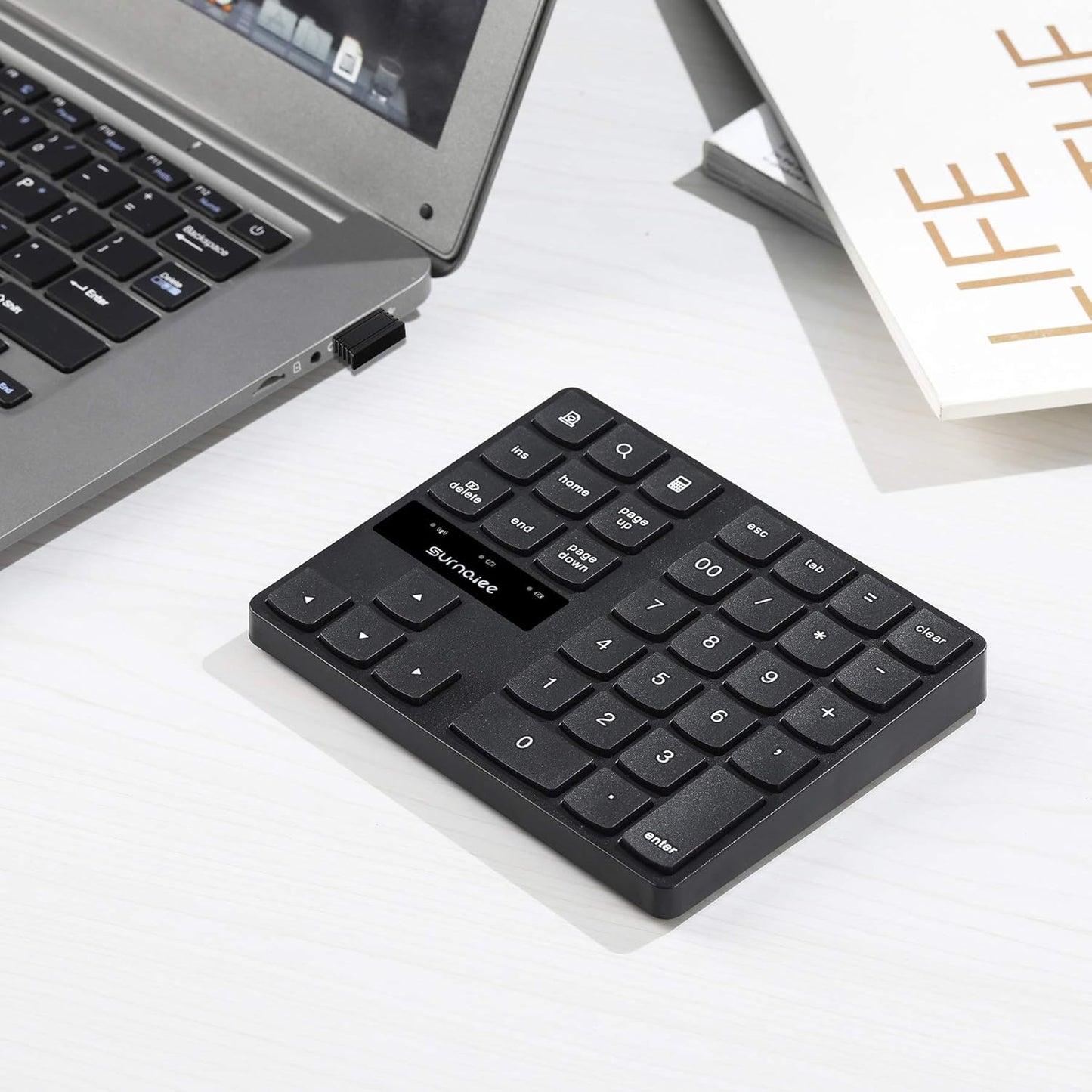 SurnQiee 2.4G 35-Keys Wireless Numeric Keypad, Rechargeable Number Pad for Efficient Data Input