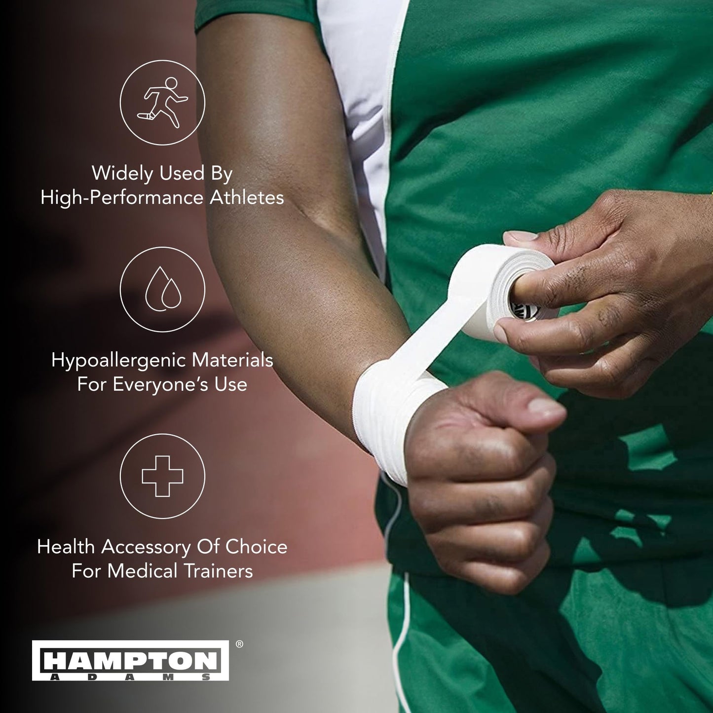 Hampton Adams | As Seen on Shark Tank | Original Athletic Sports Tape (3-Pack) | 45ft Rolls | Very Strong Easy Tear NO Sticky Residue | Best Tape for Athlete & Trainers | Fingers Ankles (White)