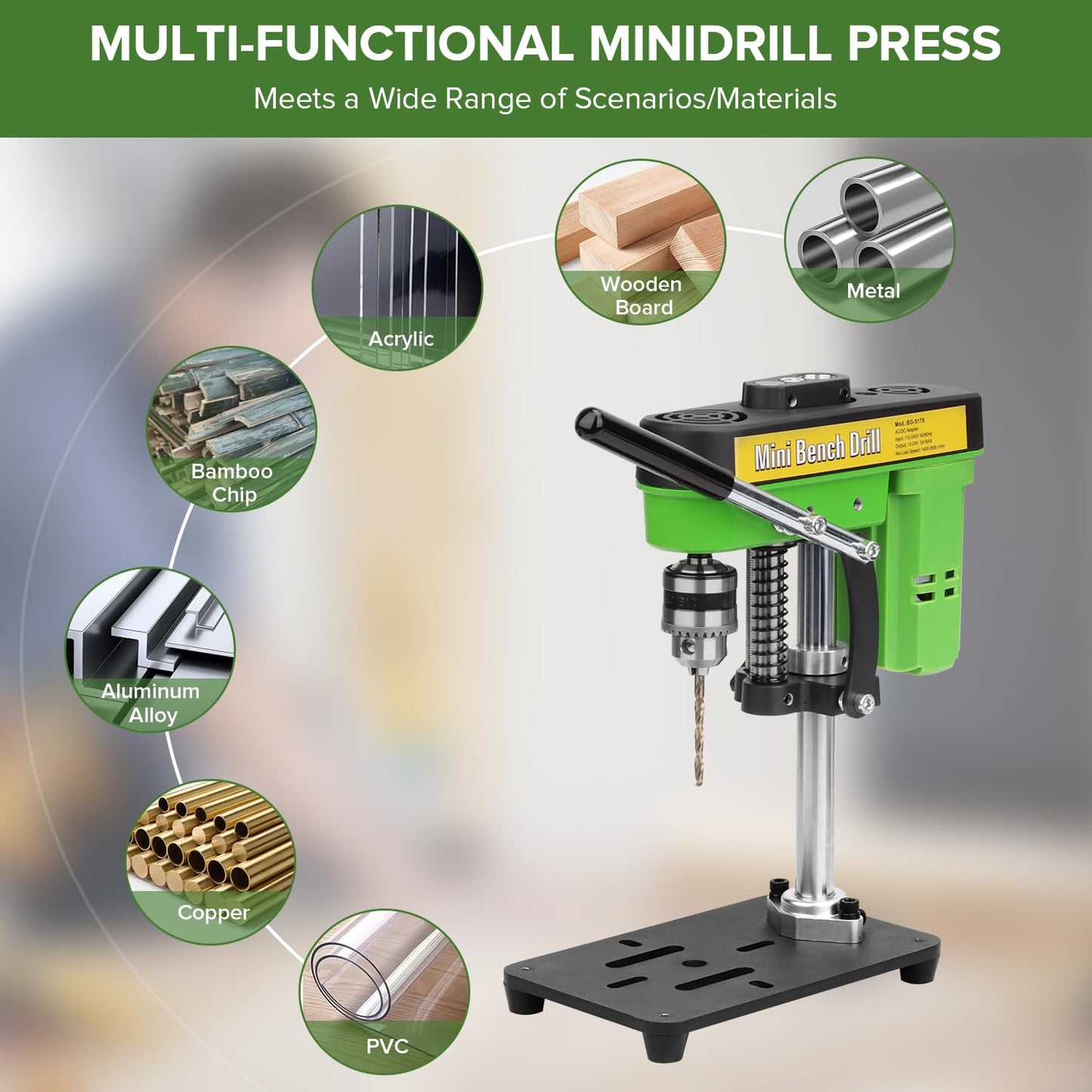Mini Bench Drill Press,Small Benchtop Drill Press,Two Power Supply Modes,High Precison Low Noise,Compact Benchtop Drilling Machine, DIY Jewelry Making, Metal Wood Working