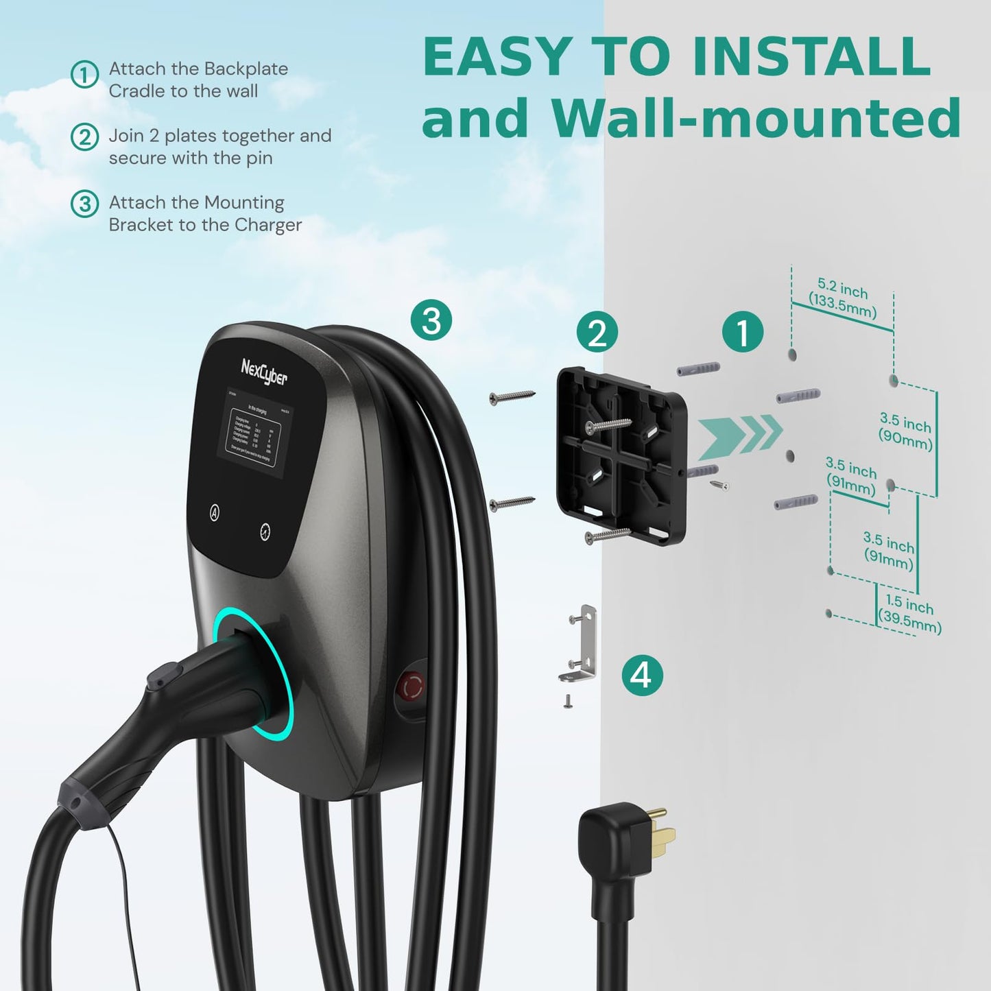 NexCyber Level 2 EV Charger(WiFi APP/Plug-Play), 48A Nema 14-50p, 25ft Cable ETL Certified, Home Level 2 EVSE Car Charger w/ J1772 Connector, Electric Vehicle Charging Stations (46)