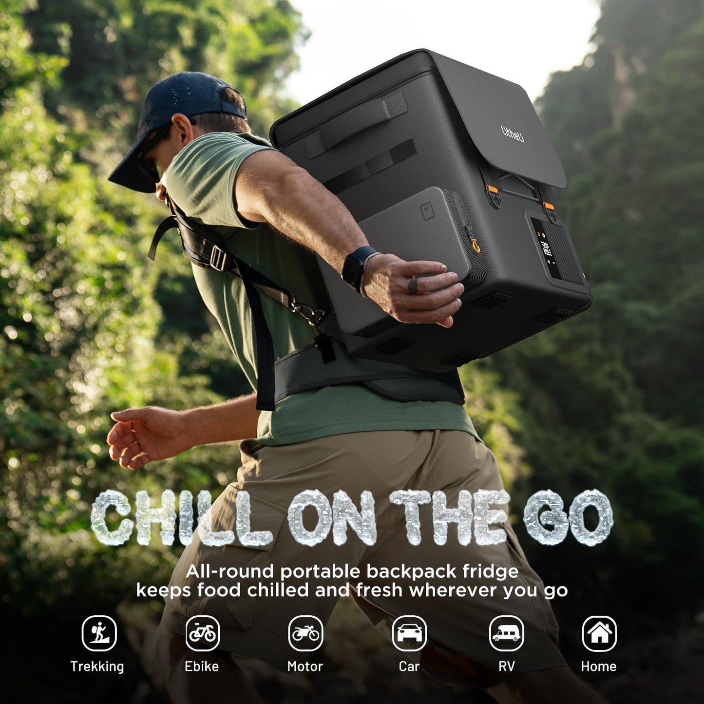 LiTHELi 20L/21QT Compressor Car Refrigerator, 12V Portable Freezer with 2 U20 Batteries, 15min Rapid Cooling -4℉ to 68℉, Backpack Electric Cooler for Camping, Road Trips, RV