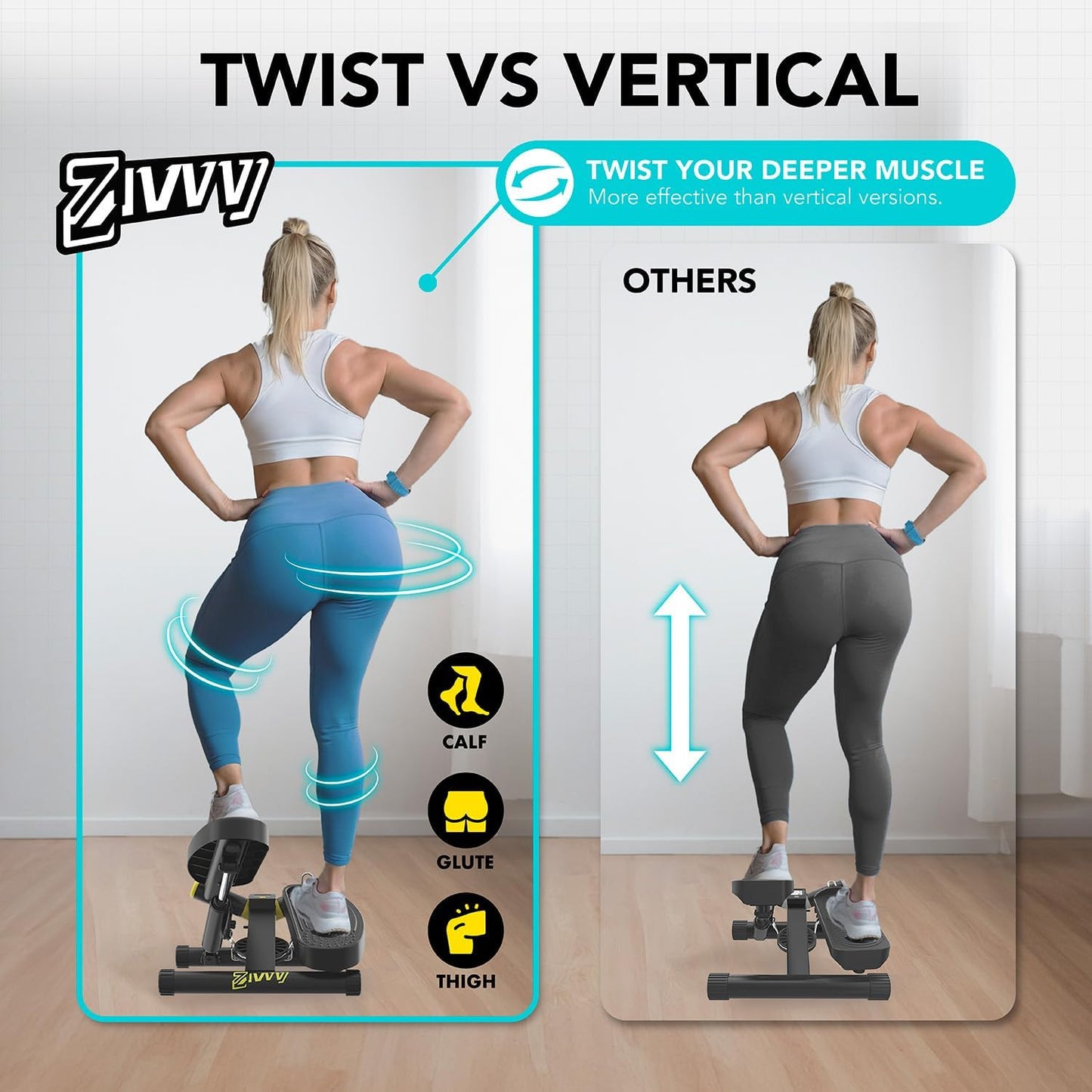 ZIWWVY- Mini Twist Stepper with Resistance Bands and Mat, Stepper Machine with 330LBS Weight Capacity, Stepper for Men and Women Full Body Workout, Adjustable Step Height, Smooth and Quiet
