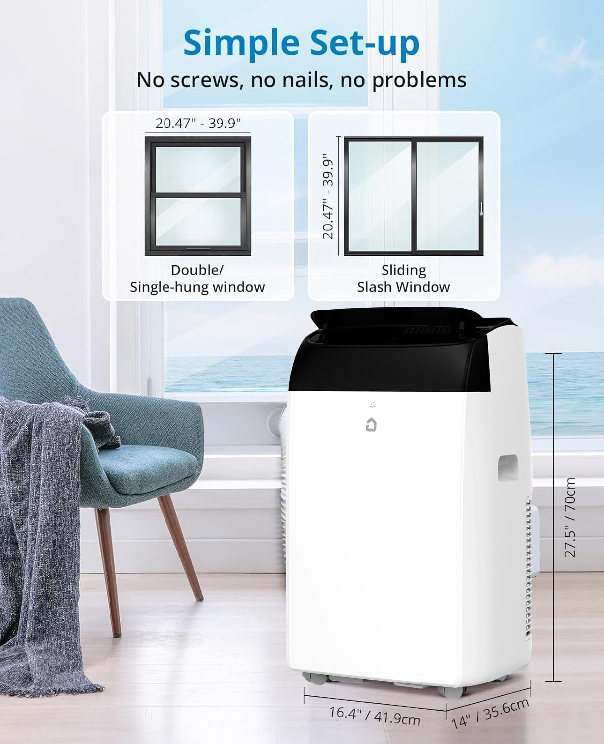 14000 BTU Portable Air Conditioners 3 in-1 Portable AC Unit, Cools Up to 750 Sq Ft, LED Touch Panel & Remote Control | Installation Kit Included | 3 Speed, Auto Swing, 24H Timer, for Large Room