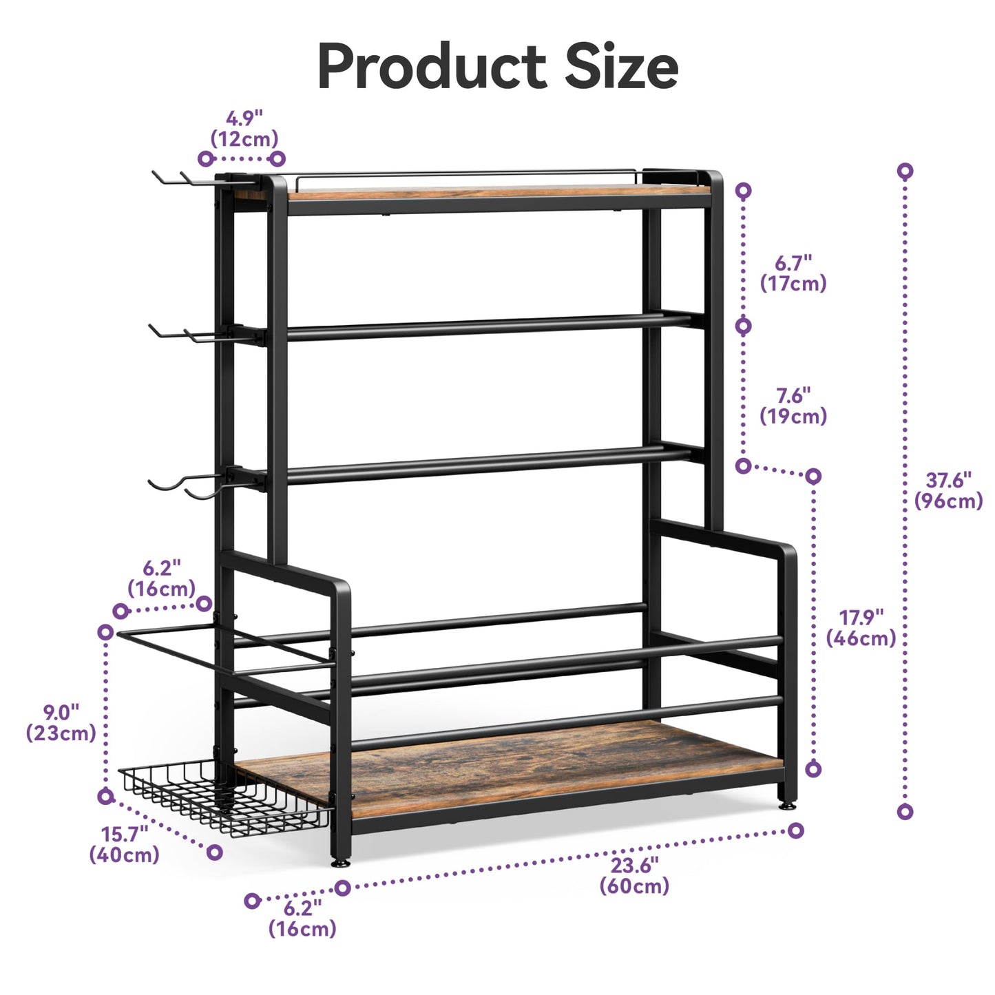 Gym Home Equipment Weight Rack – 3‑Tier Workout Storage Stand for Dumbbells & Kettlebells, Medicine Ball Holder, Steel Organizer with Side Basket, Hooks