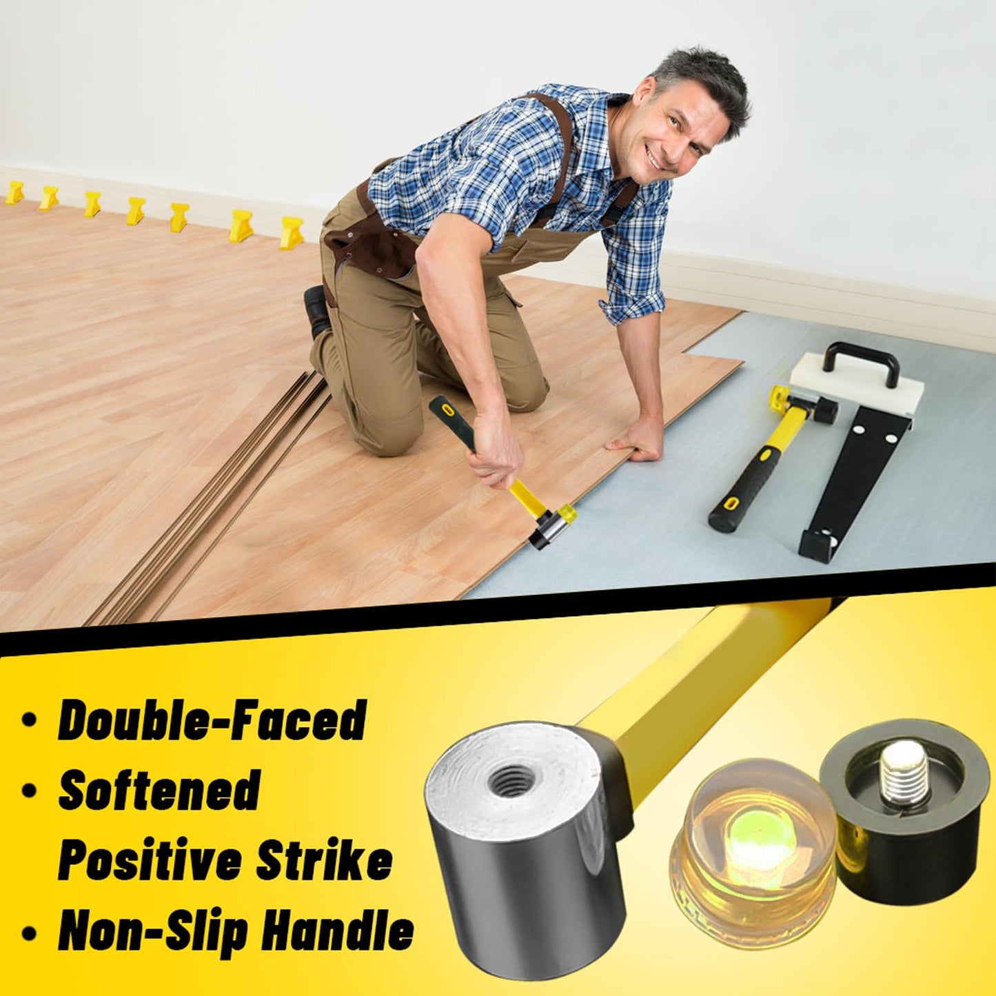 NAACOO Laminate Flooring Tools, LVP Installation Kit, Professional Vinyl Flooring Tools - Tapping Block with Handle, 10” Contour Gauge, Pull Bar, 2 in 1 Spacers, Double-Faced Mallet.