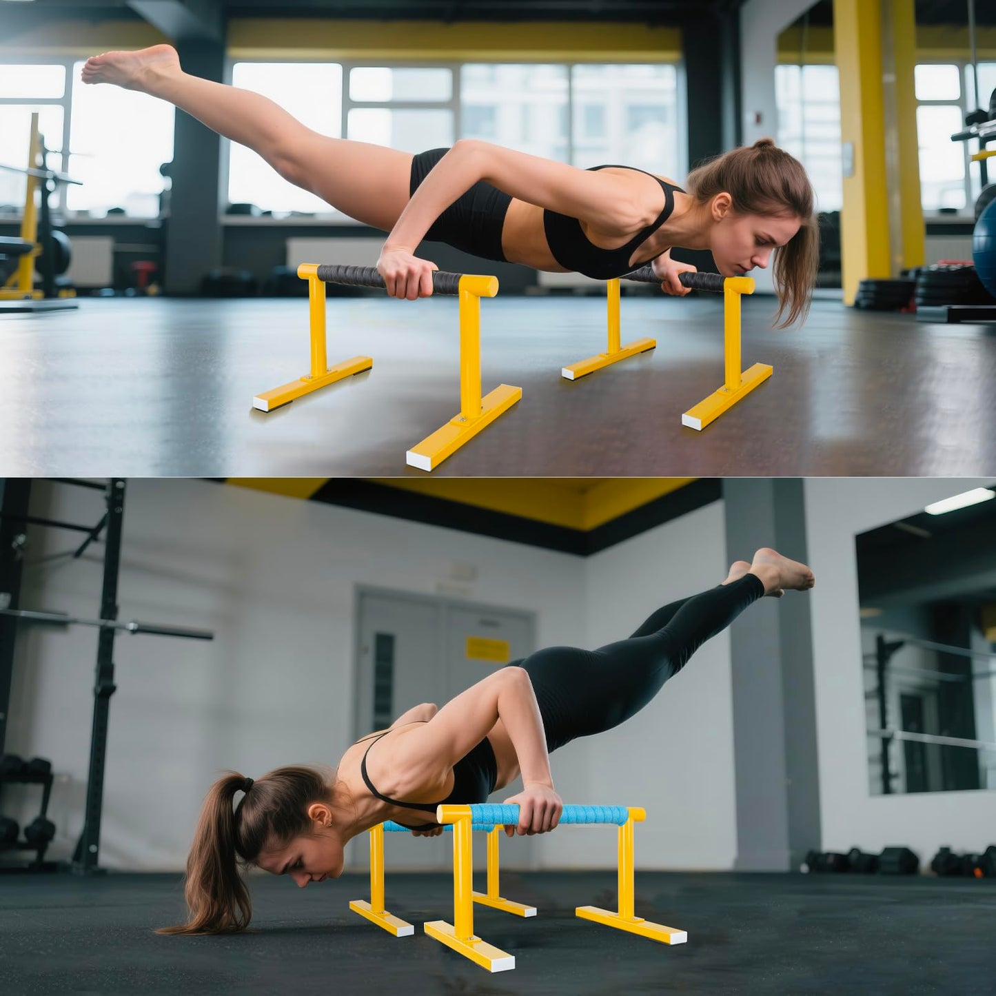 Purife 1 Pair Yellow Strength Training Parallettes Push Up Bars, Pushup Handles Calisthenics Equipment for Home Workout, Anti-slip Gymnastics Bars, Handstand & Dip Bar for Outdoor Exercise
