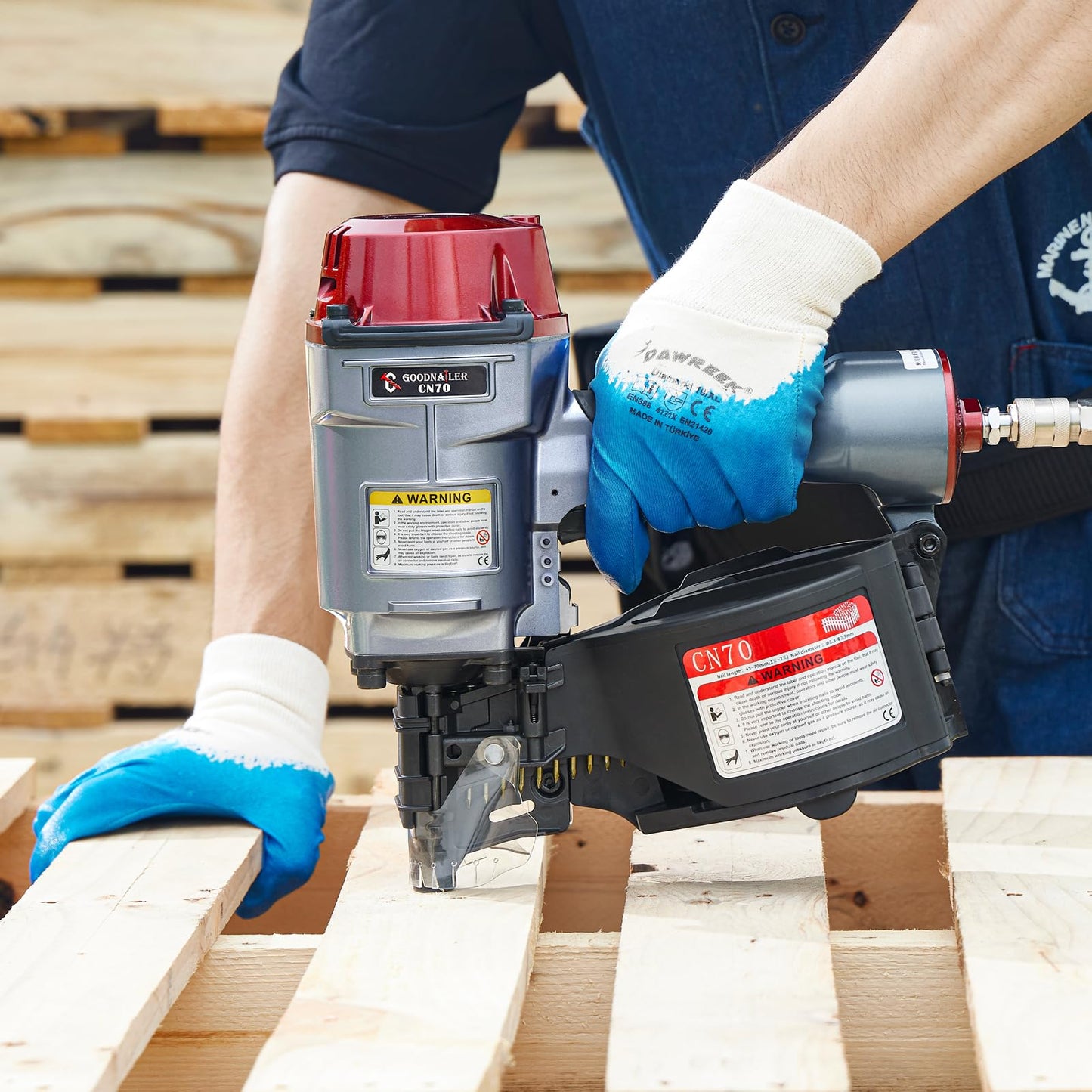 Goodnailer CN70 Air Coil Nailer 15 Degree 1-3/4-Inch to 2-3/4-Inch Siding Nailer Fast Shooting For Wooden Pallet Packing Wood Fencing