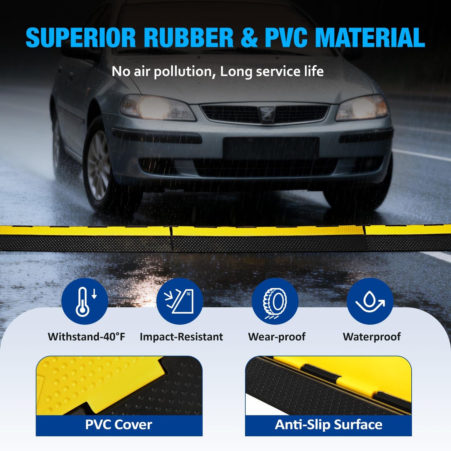 CXRCY 2 Channel Cable Protectors Ramp, 5Pack Cable Ramps, 22000lbs Capacity Heavy Duty Rubber Driveway Traffic Speed Bumps Hose Cord Cable Protector Ramp for Wire/Hose/Pipe Hider