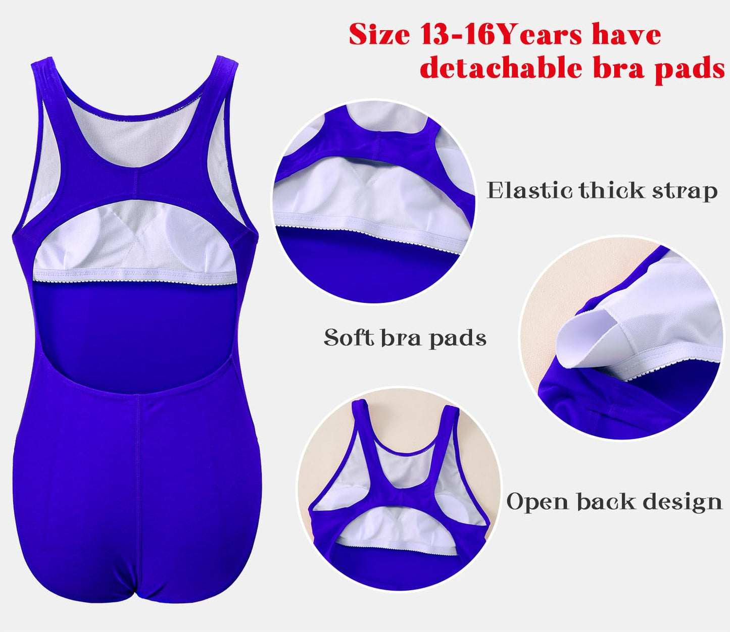 SOFEON Girls Athletic Swimsuits One Piece Kids Solid Competition Swimwear for Practice Swim Team Training Black Bathing Suits(P Blue,13-14T(XL))