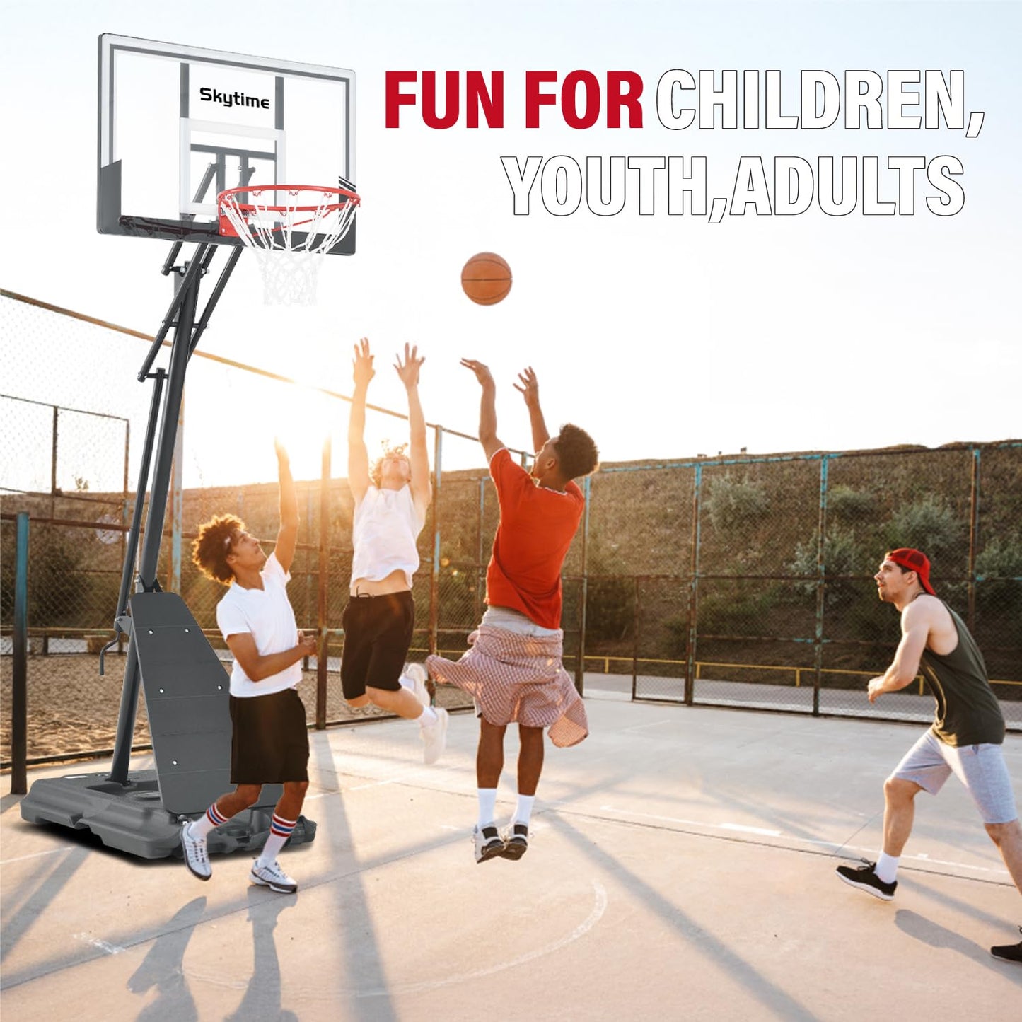 Basketball Hoop Outdoor,Portable Basketball Hoop with Impact Resistant PC Backboard,10FT Height Quickly Adjustable Basketball Goal System with Rebound Plate (White and Black, 43 inch Backboard)