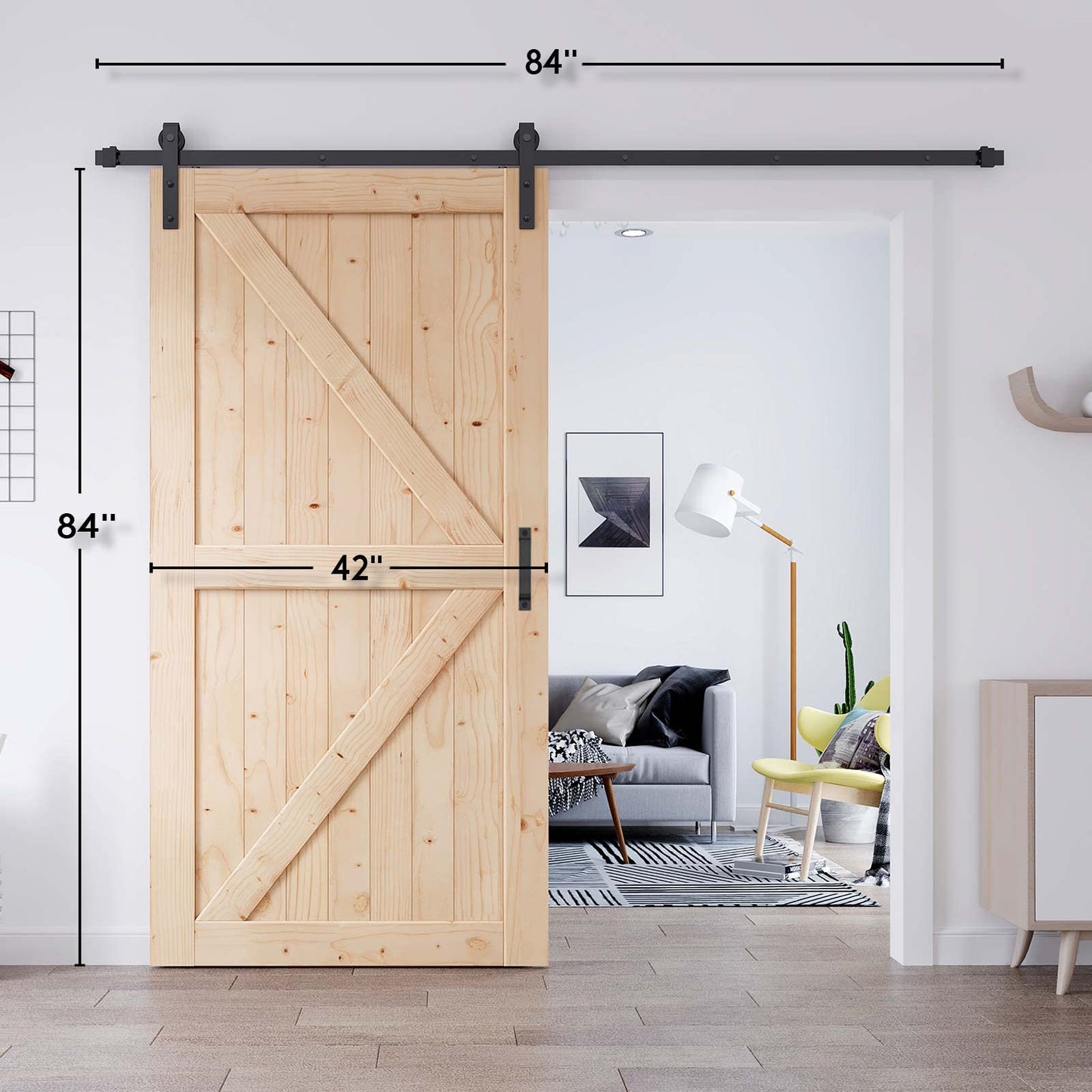 EaseLife 42in x 84in Sliding Barn Door with 7FT Barn Door Hardware Kit & Handle Included,DIY Assemblely,Easy Install,Interior Rooms & Storage Closet,K-Frame