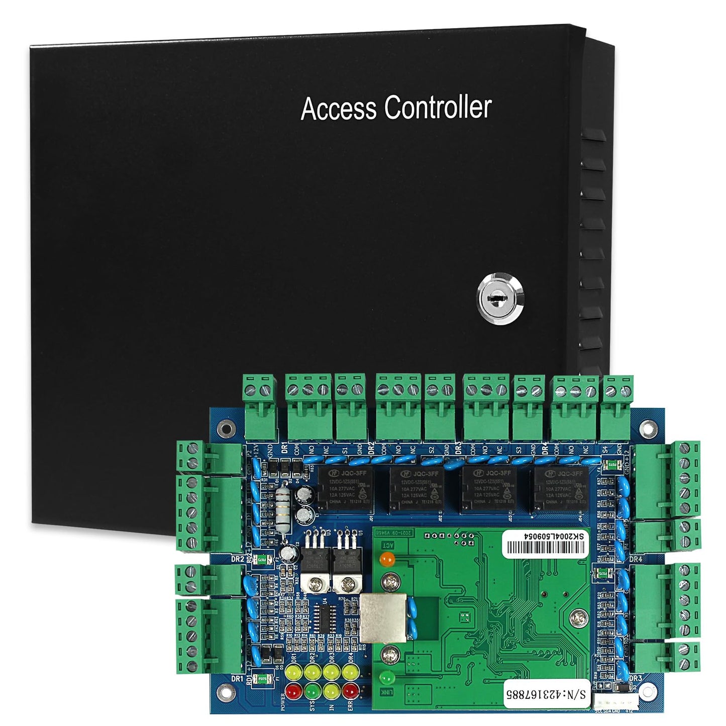 BYX Professional Doors IP Based Wiegand 26Bit 34Bit Network Access Control Board Panel Access Controller with Software,Components Metal 5A 110V-240V Power Supply Box (4 Door Panel)