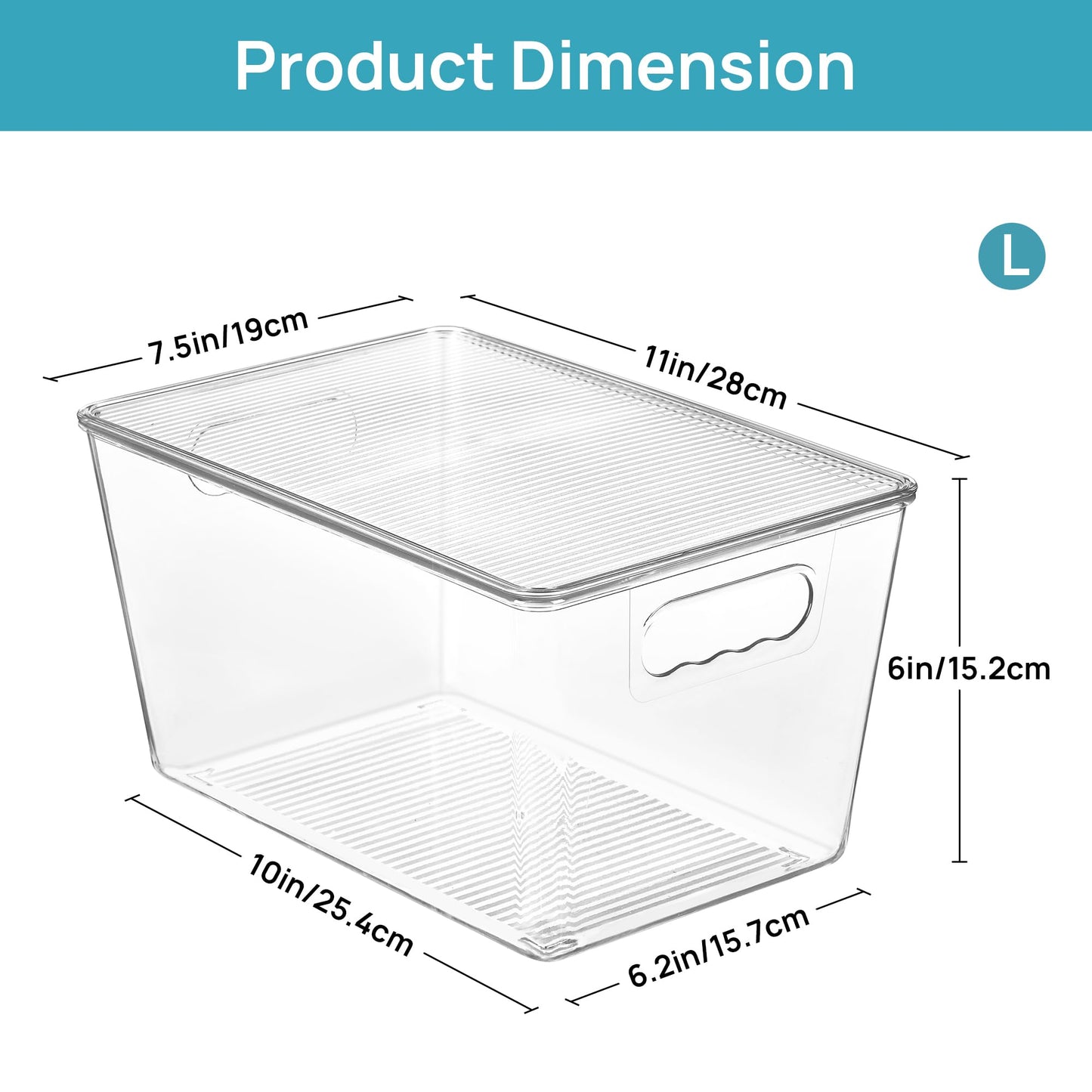 Vtopmart 2 Pack Clear Stackable Storage Bins with Lids, Large Plastic Containers with Handle for Pantry Organizer and Storage,Perfect for Bathroom,Cabinet,Kitchen,Fridge,Closet Organization