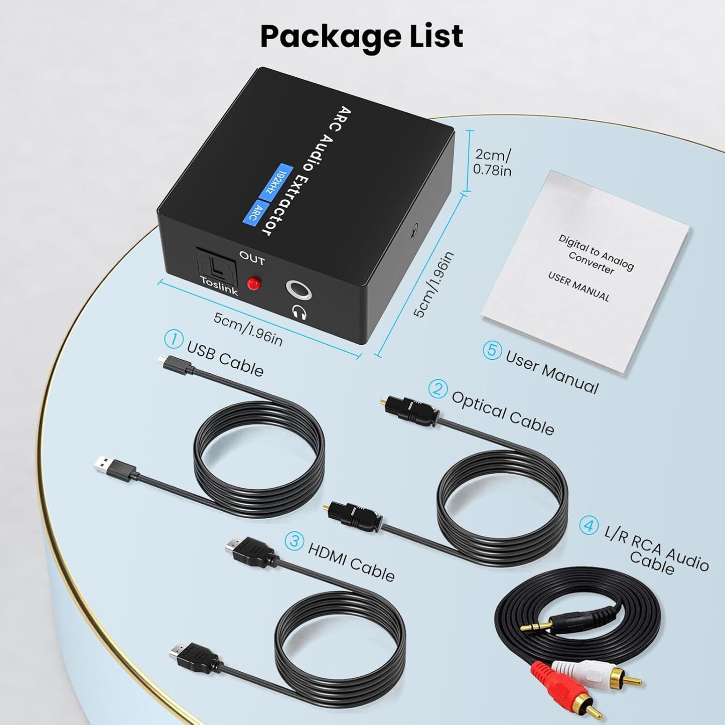 192 3.5mm HDMI ARC Audio Extractor KHz ARC Audio Adapter with SPDIF + AUX RCA Audio Output HDMI ARC to Optical Audio