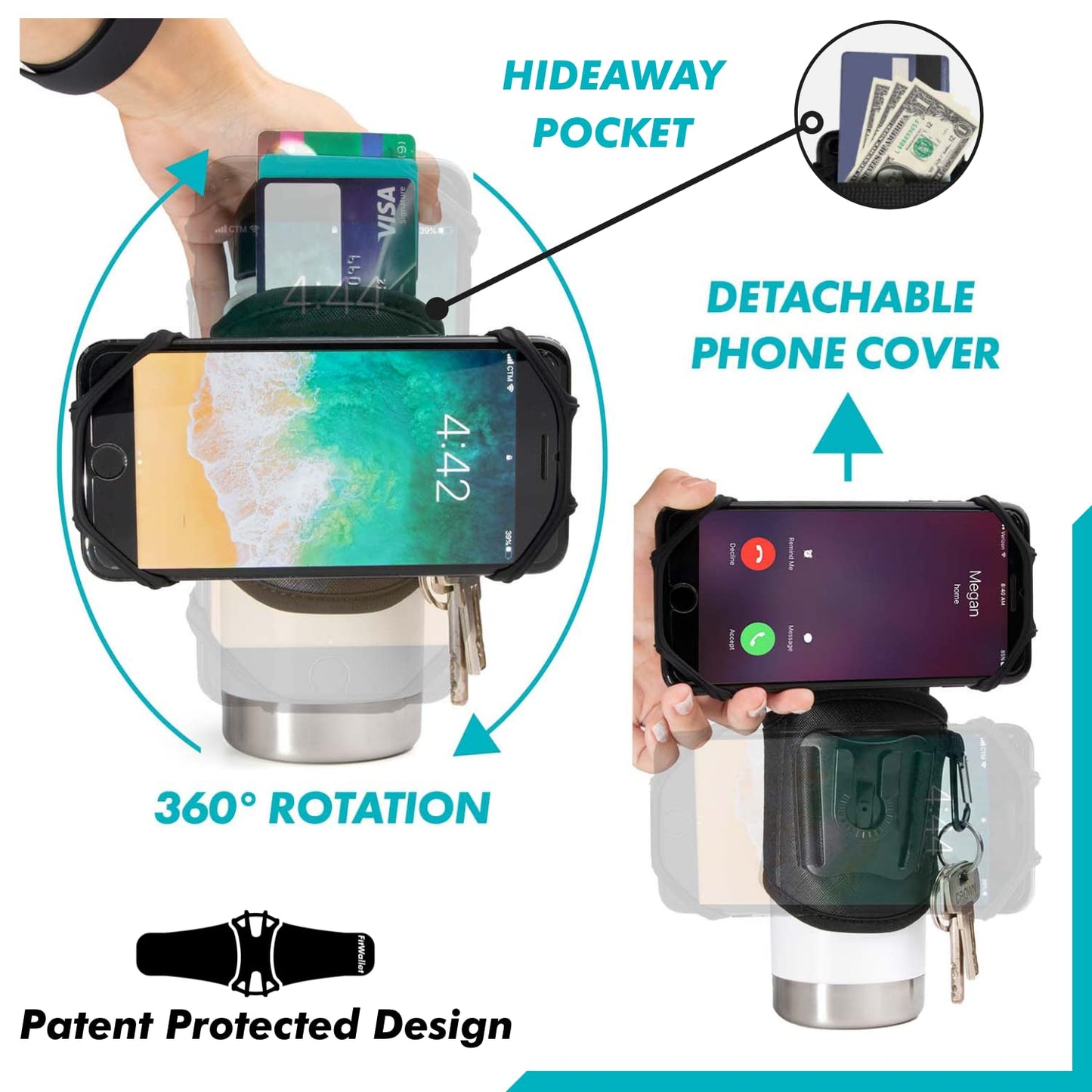 FitWallet™ Water Bottle Phone Holder & Sleeve | Strap Carrier & Pouch for Gym, Running, Hiking, Travel | Gym Bag Alternative Holds Phone, Keys & Accessories