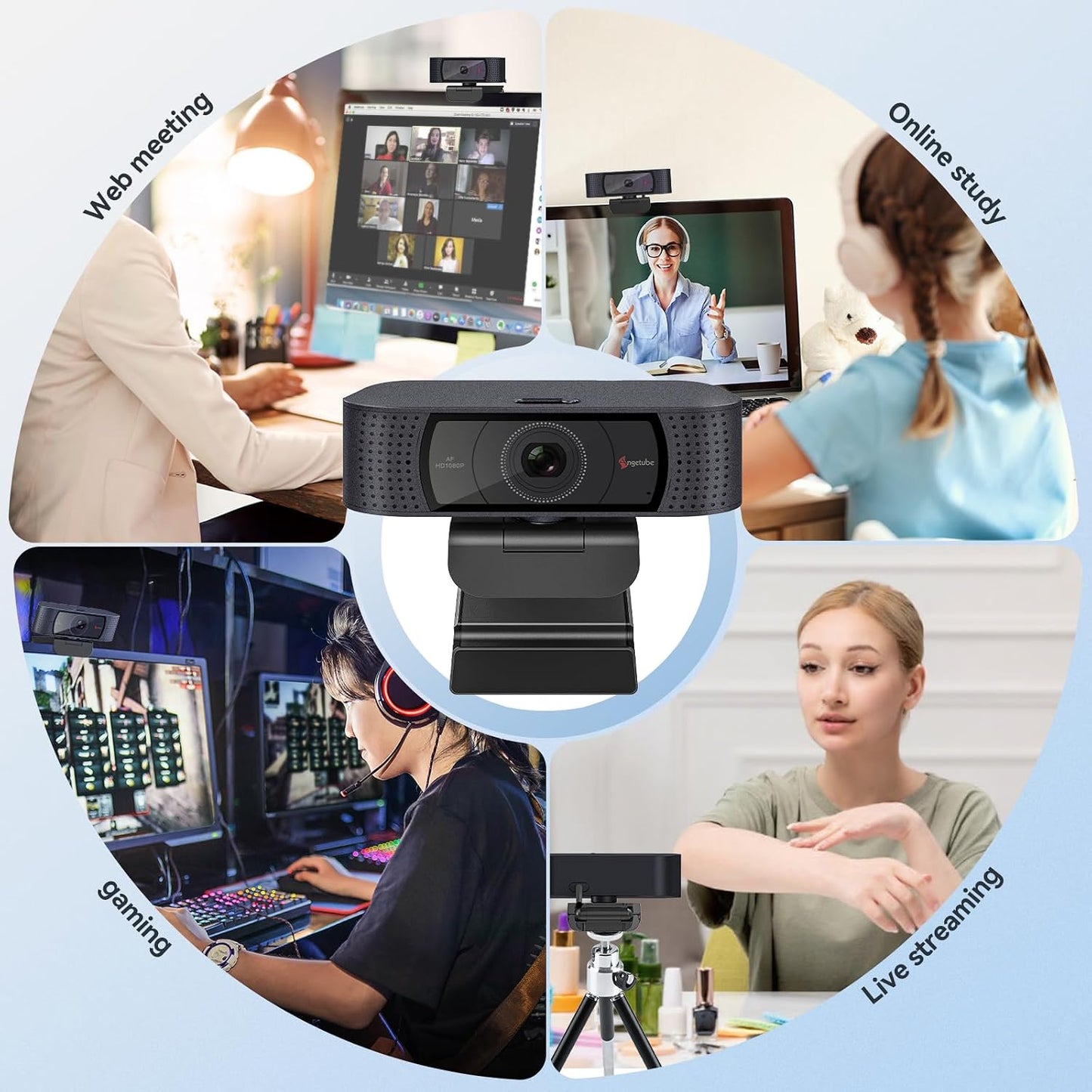 Angetube 1080P 2 2025 HD Webcam with Microphone, Computer Camera, Mics, USB Type-A & A-to-C Adapter, Plug & Play USB PC