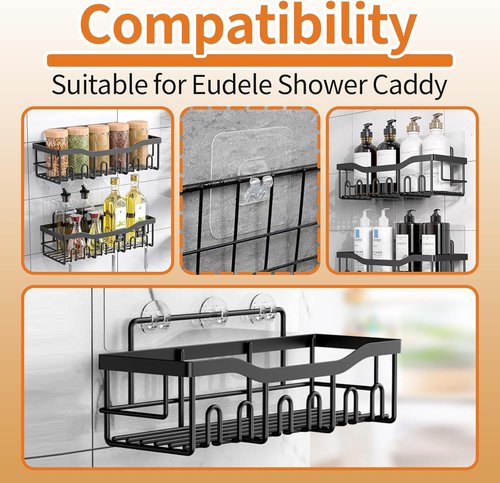 Eudele Adhesive Replacement Hooks - 15 Pack No-Drill Shower Caddy Hooks for Bathroom & Kitchen Organization