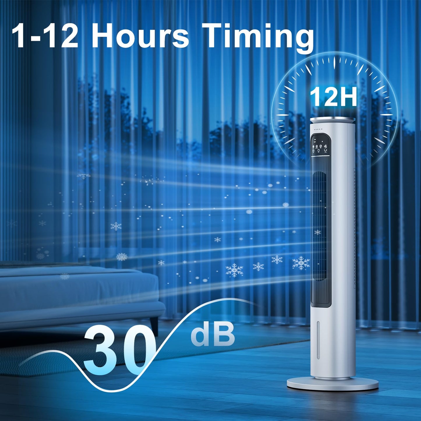 BIESQYA Windowless Portable Air Conditioner Ac Unit with Remote,37โ Ventless Evaporative Air Cooler,Quiet Swamp Cooler for 4 Modes, Ductless Tower Fan For 12H Timer, Ice Packs for home White