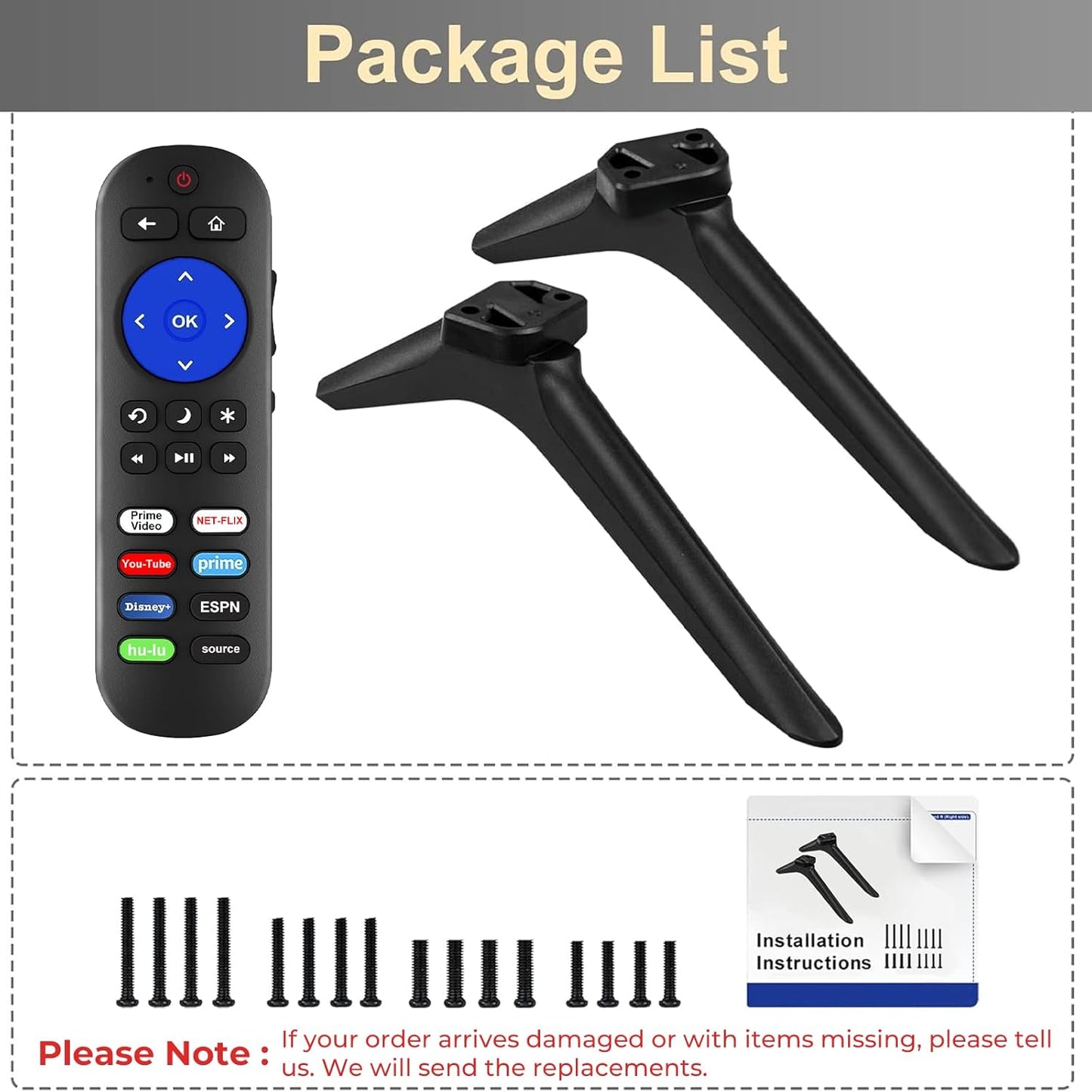 Yimaut TV Legs for Hisense TV Stand with Remote Compatible with Hisense Roku TV & Roku Players, Not for All, Base Stand