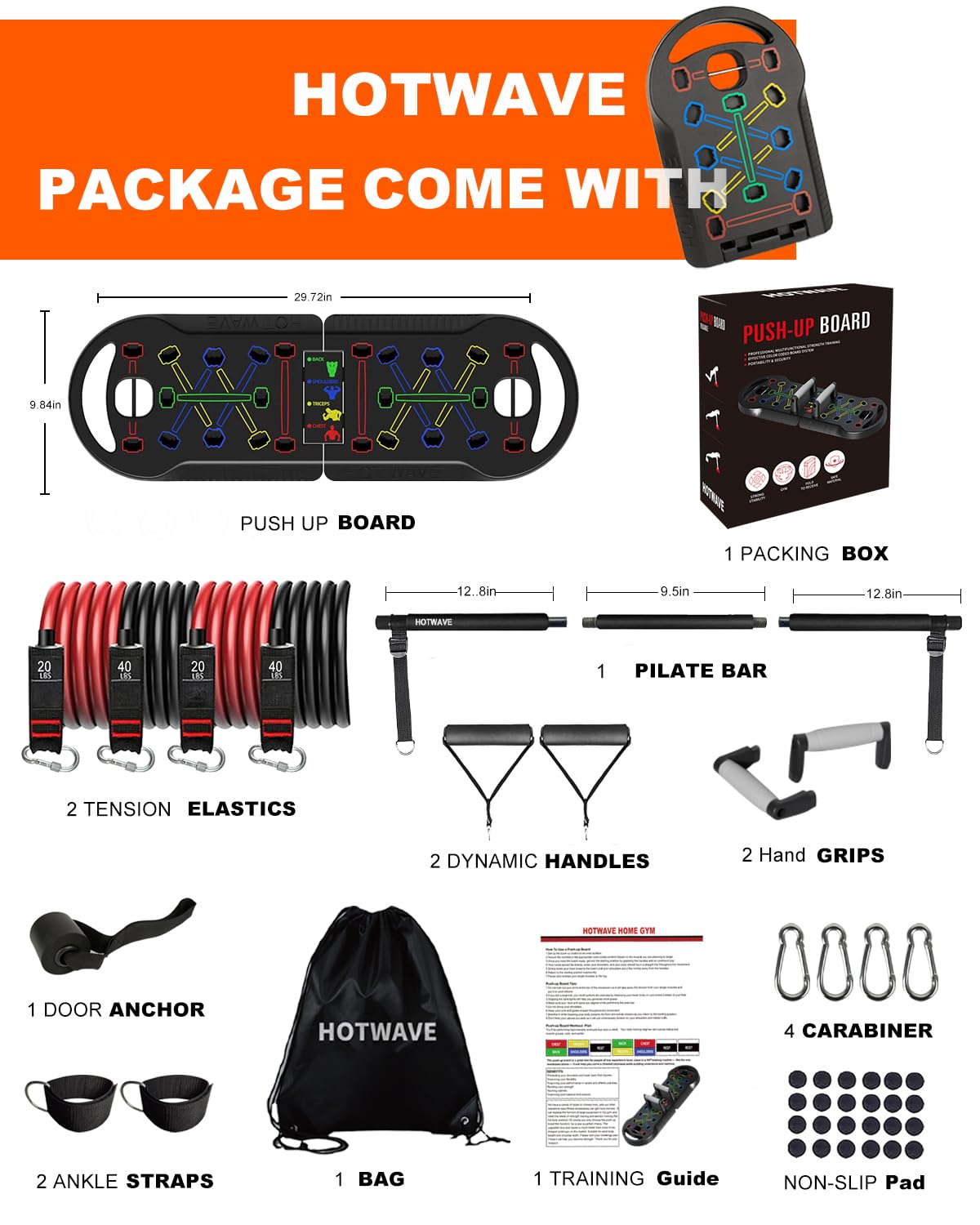 HOTWAVE 20 in 1 Push Up Board with 16 Gym Accessories.Pushups Bar with Resistance Bands,Portable Home Workout Equipment,Strength Training for Men and Women