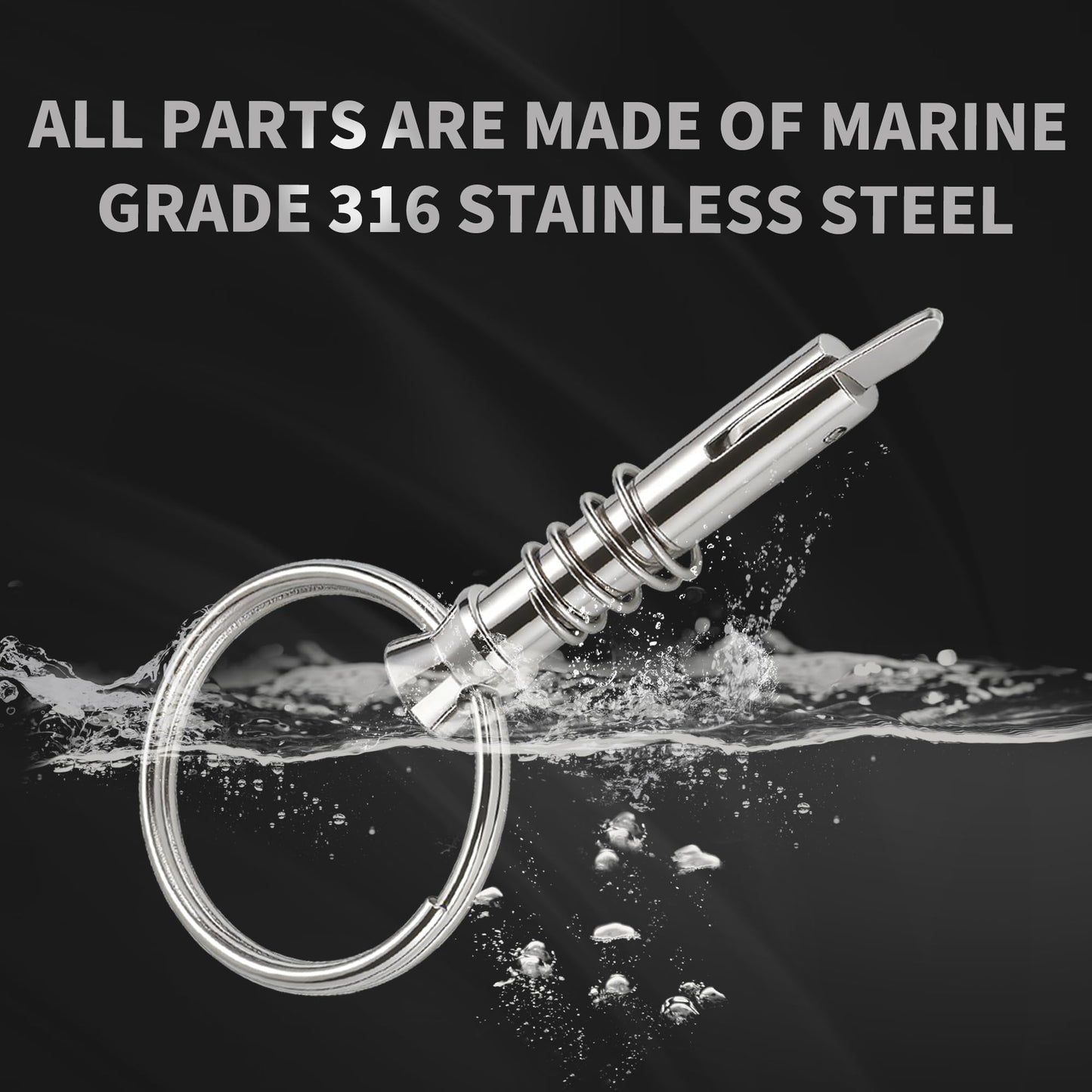 Laorde Bimini Top Quick Release Pins 1/4 inch Diameter with Drop Cam and Spring, Usable Length 0.9 inch, Full 316 Stainless Steel, Marine Hardware (4 PCS)