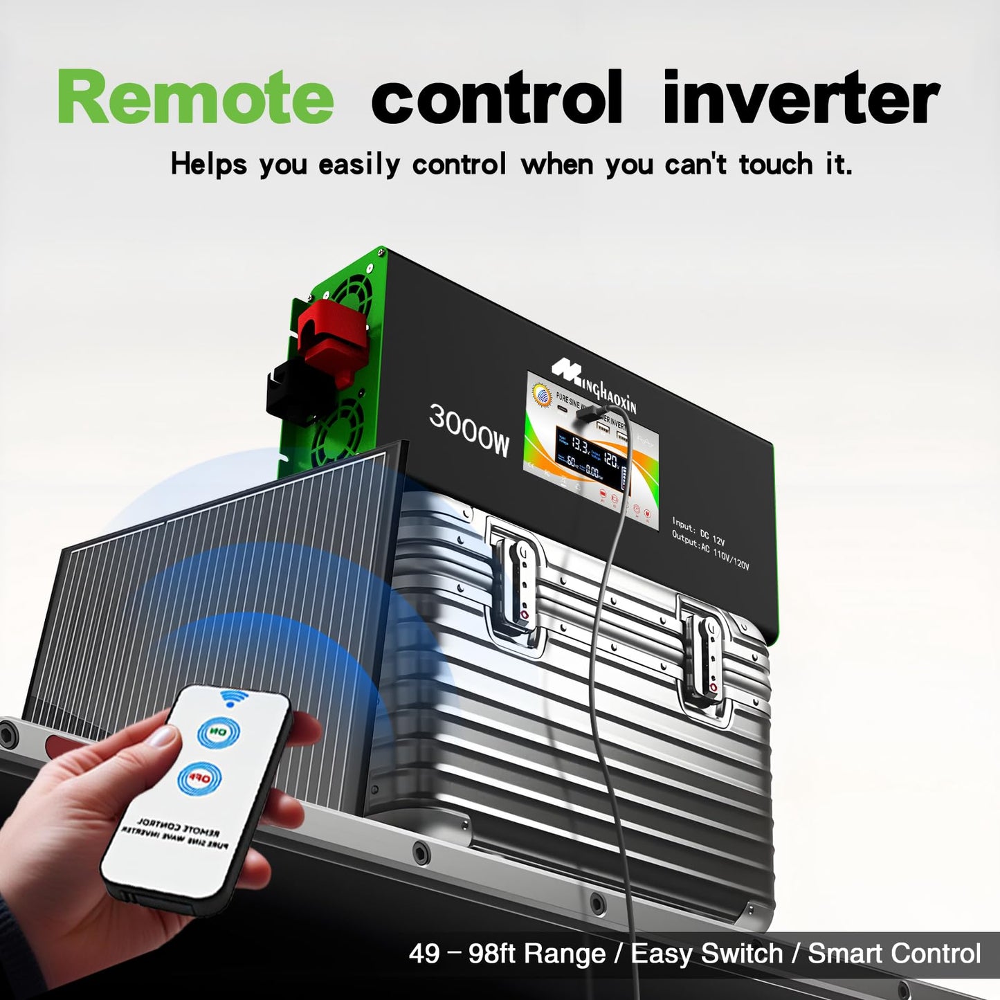 3000W Pure Sine Wave Power Inverter 12V to 110V/120V for RV,Truck, Solar, Home, Off-Grid, Car with 4 AC Outlets,LCD Display,Remote Control, 30W USB-C, 5V 2.1A USB, Surge 6000W