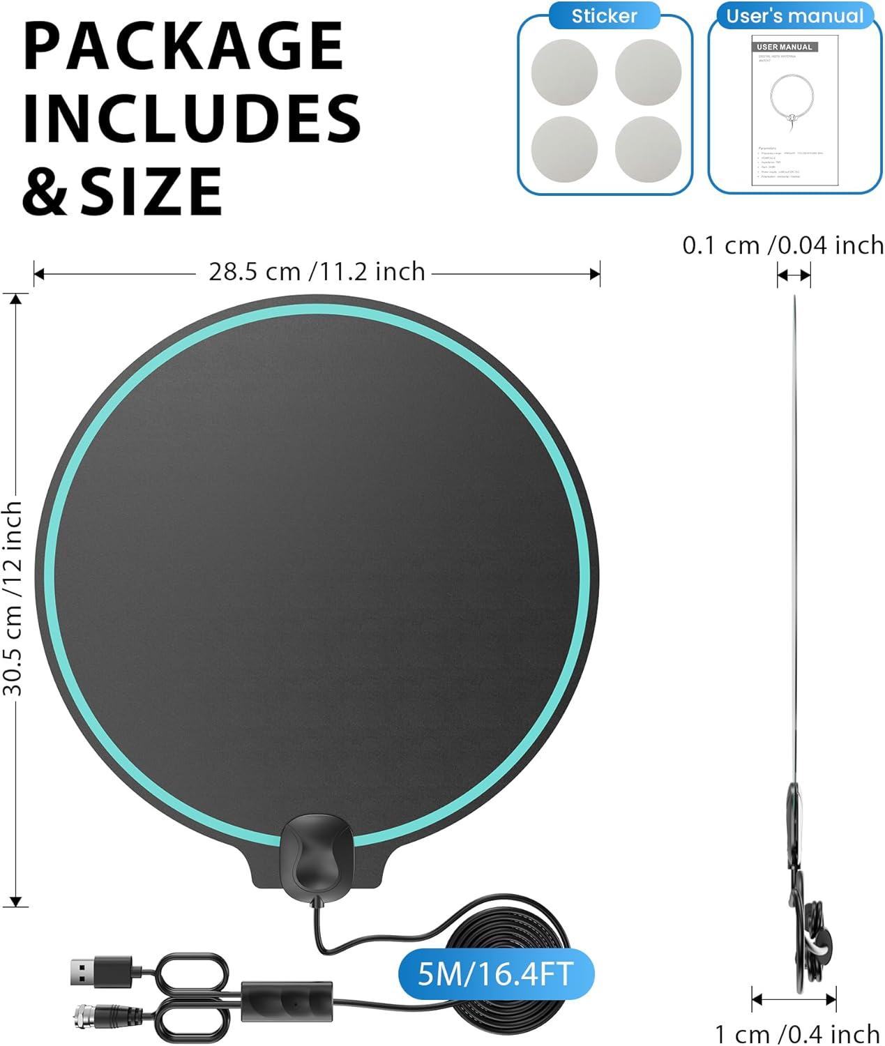 RTKJEQQ 360 4K 16.8ft TV Antenna for Smart TV Indoor, Digital Antenna with Signal Reception for Local Channels HD