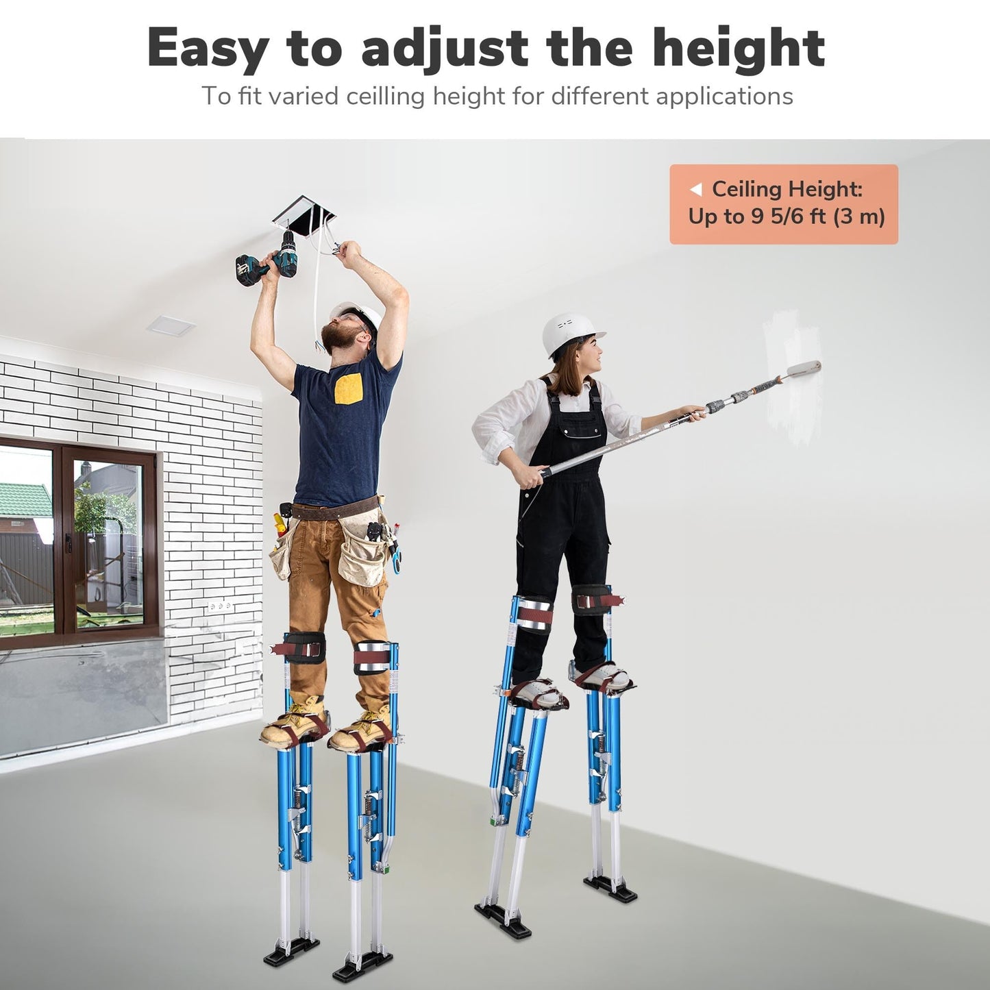 Yescom Drywall Stilts 36" - 50" Adjustable Aluminum Drywall Tools with Comfort Leg Pads for Sheetrock Painting Parade Costume Cleaning String Light Decor - 1 Pair of Blue Stilts