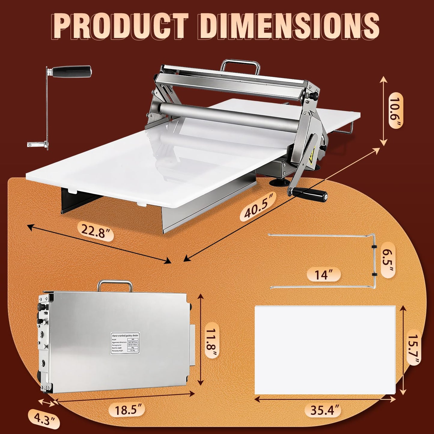 Folding Dough Sheeter 15.5" Manual Dough Roller Machine Croissant Dough Laminator Thickness Adjustable Suitable for Pizza, Croissants, Puff Pastry, Pasta Stainless Steel