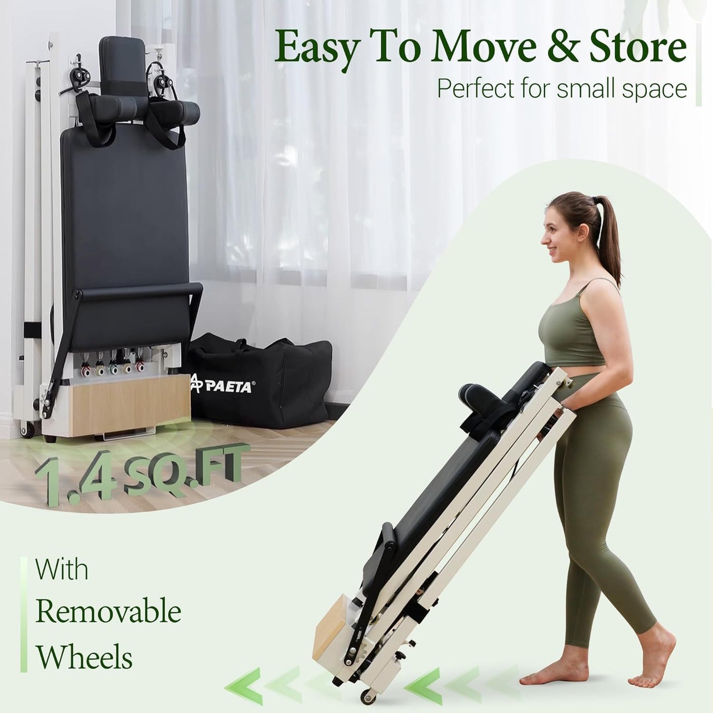 PAETA Pilates Reformer, 91" Foldable Reformer Pilates Machine with Adjustable Reformer Heights, Pilates Equipment with Piano Wire Spings and Jump Boards(Black Reformer with Box