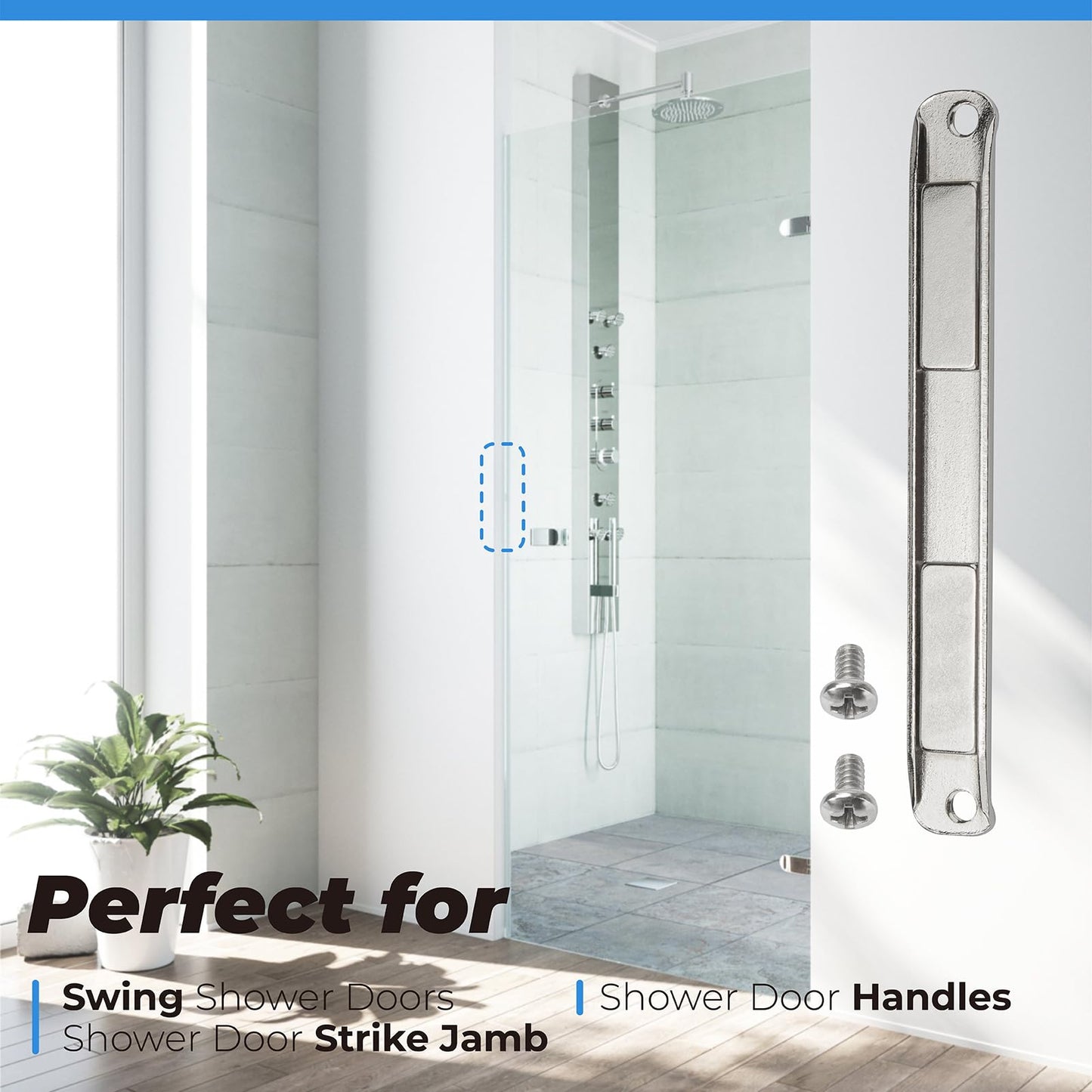 Stainless Steel U-Channel Shower Door Magnet with Screws - Swing Door Handles and Strike Jamb