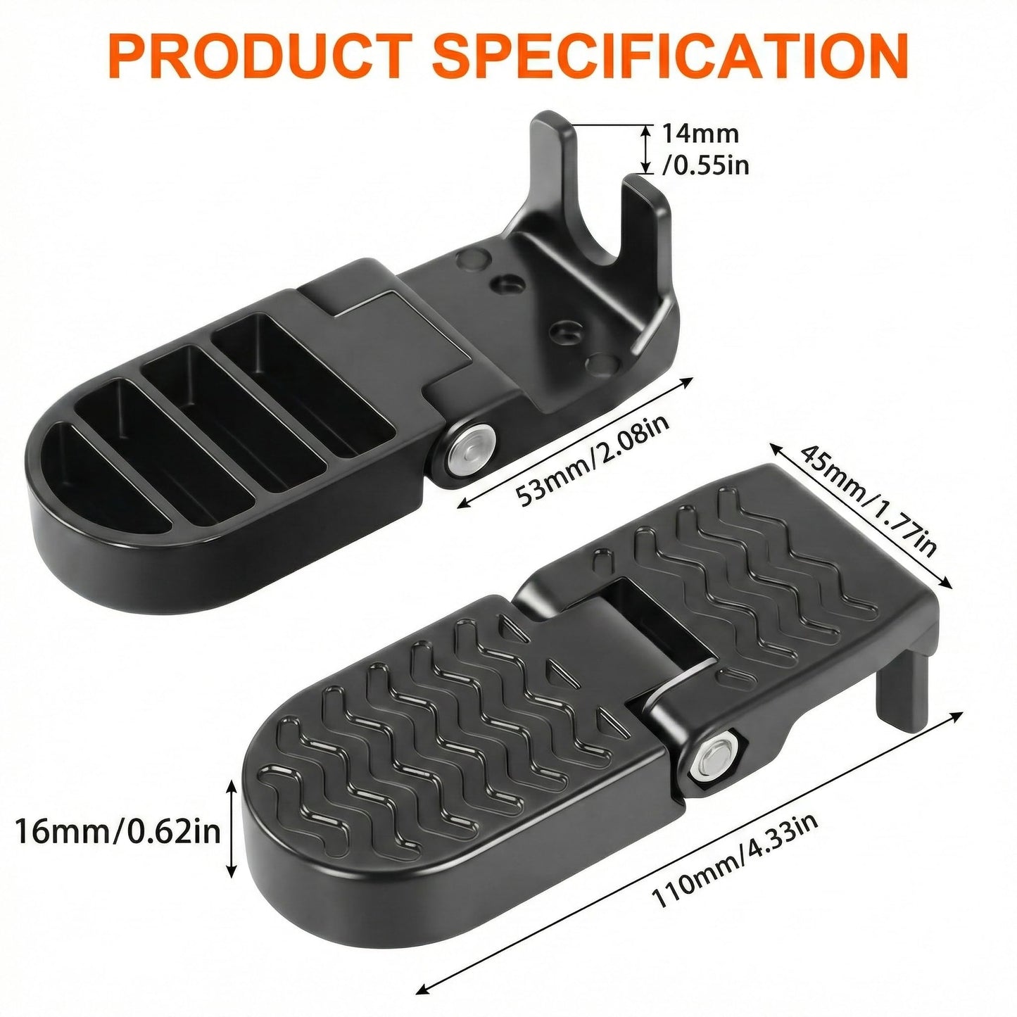 RHEOLITH Heavy Duty E-Bike Foot Pegs for 15mm(0.59") Axle ONLY, Anti-Slip Foldable Rear Pedals for Passenger, Manganese Steel Reinforced Aluminum Bike Footrests for E-Bike, MTB & Folding