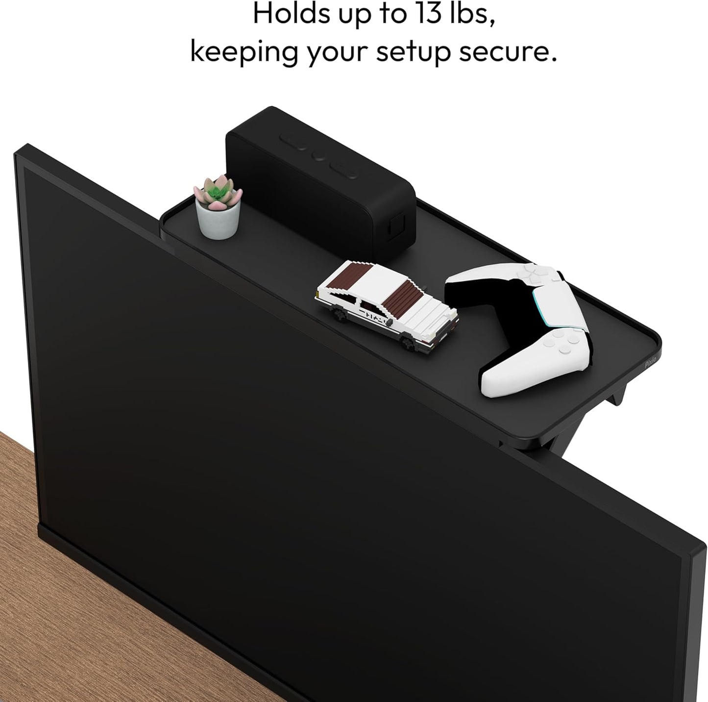 12 inch 13lbs, Pixio Black Monitor Storage Top Shelf - Adjustable Platform, Universal Fit, Holds Up to Works on TV