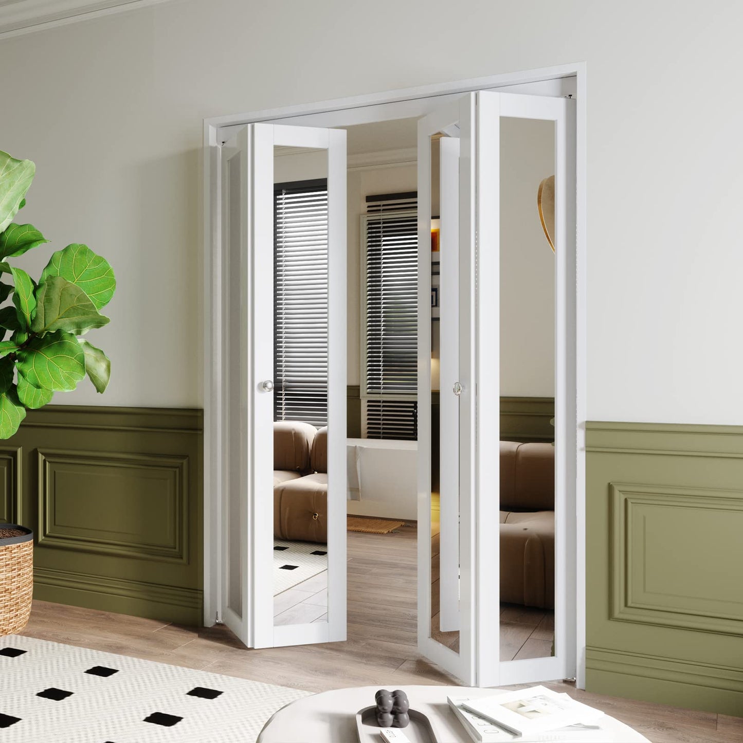 BARNER HOME Bi-Fold Doors, One Mirror Closet Doors for 30in. x 80in. Opening, Folding Closet Door with Hardware Kits, MDF, White Multifold Interior Door