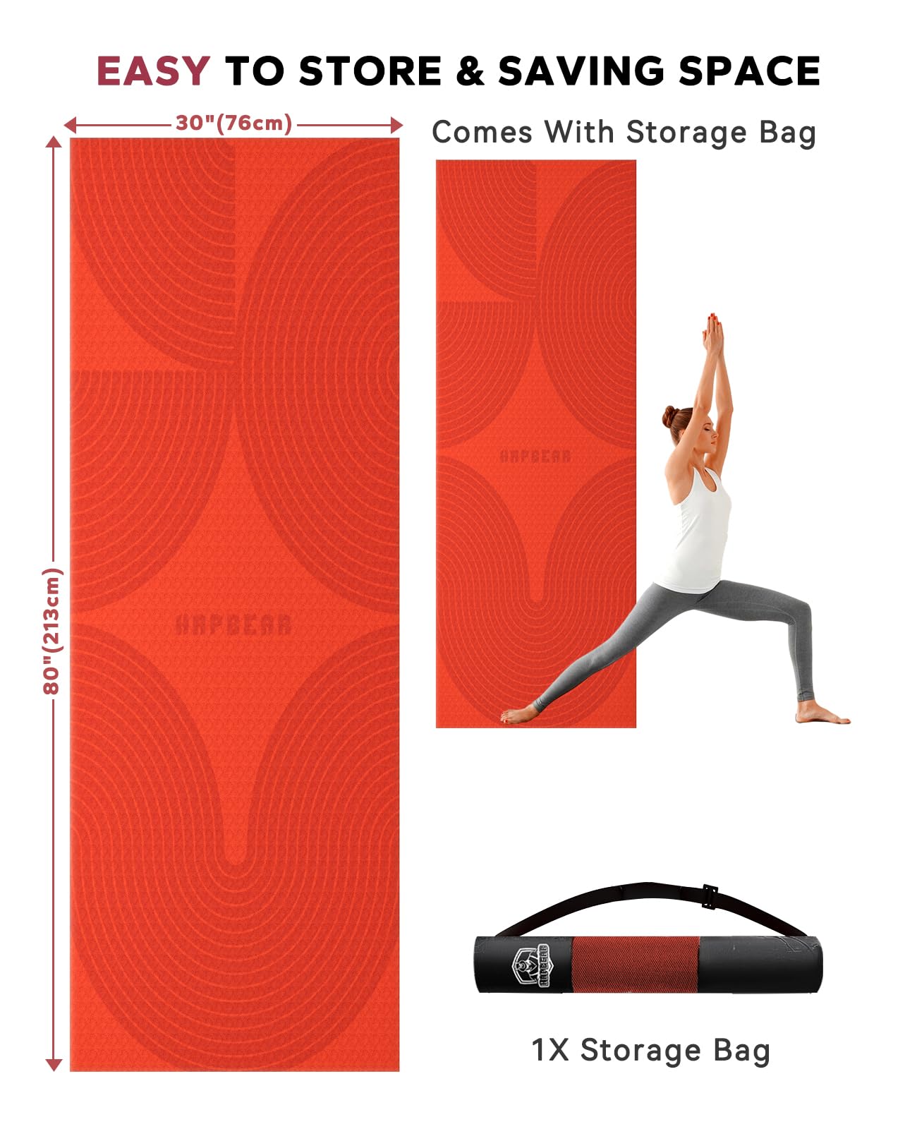 HAPBEAR Extra Large Yoga Mat (84''×30'') - 1/3'' Thick Double-Sided PVC Non-Slip Exercise Mat with High Rebound Cushioning, Dual-Side Usable for Home Gym, Yoga, Pilates & Workouts -Orange