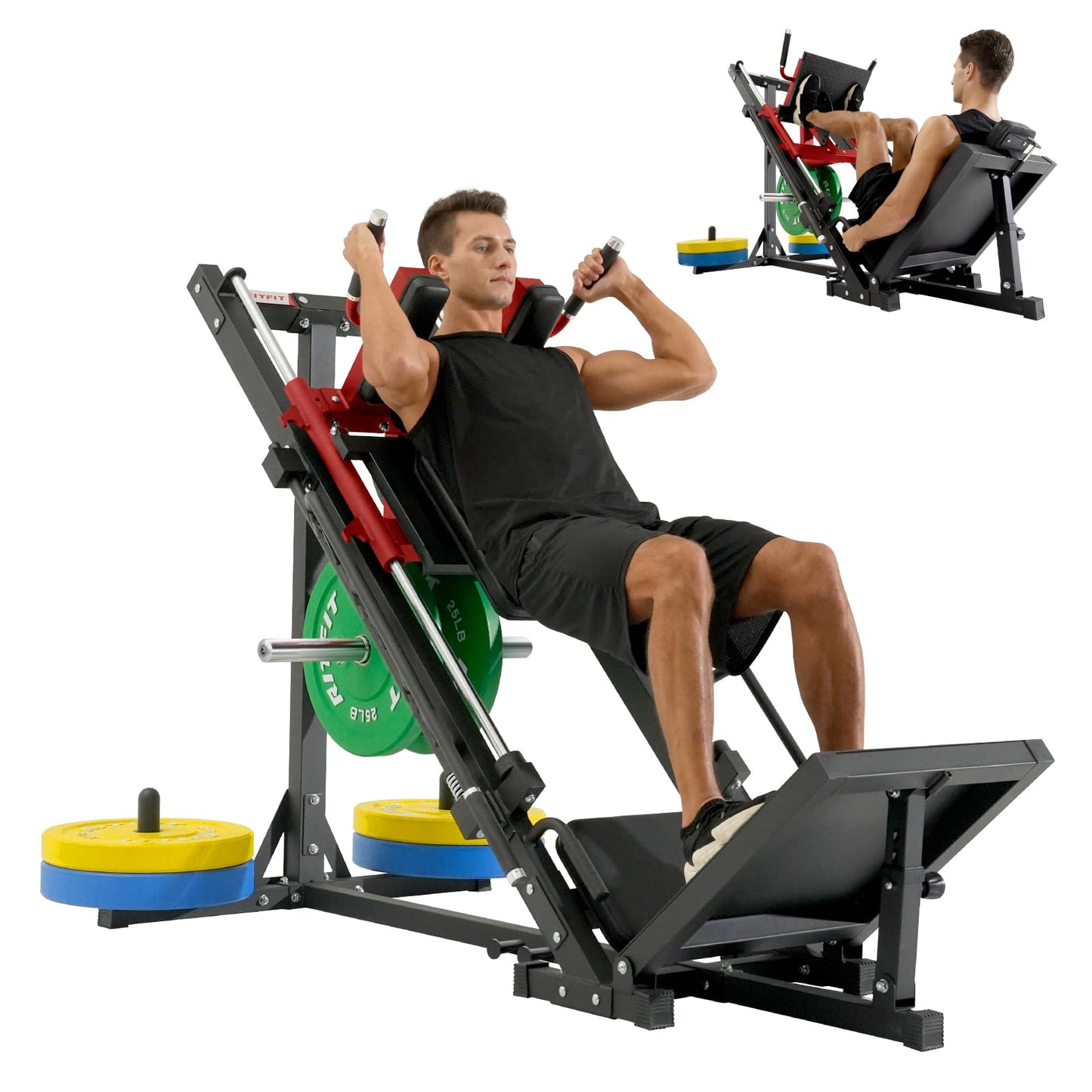 RitFit Leg Press Hack Squat Machine, Professional Adjustable Leg Press Machine for Home Gym with Linear Bearing, Full Lower Body Workout with Weight Storage