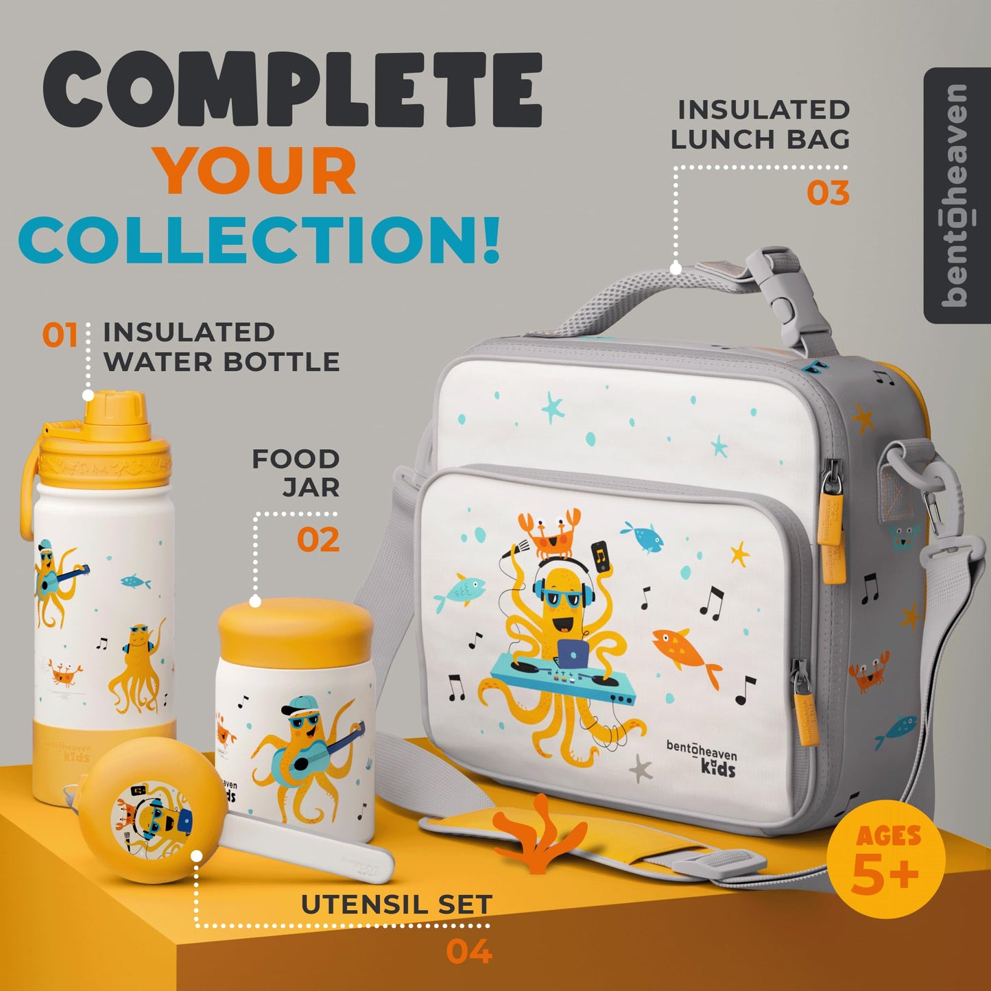 Bentoheaven Kids Food Jar (10oz) - Vacuum Insulated Container - Premium Double Wall Stainless Steel - Easy to Open - Keeps Soup Hot/Cold - Lunch Box Thermos for Kids (Orange Gray)