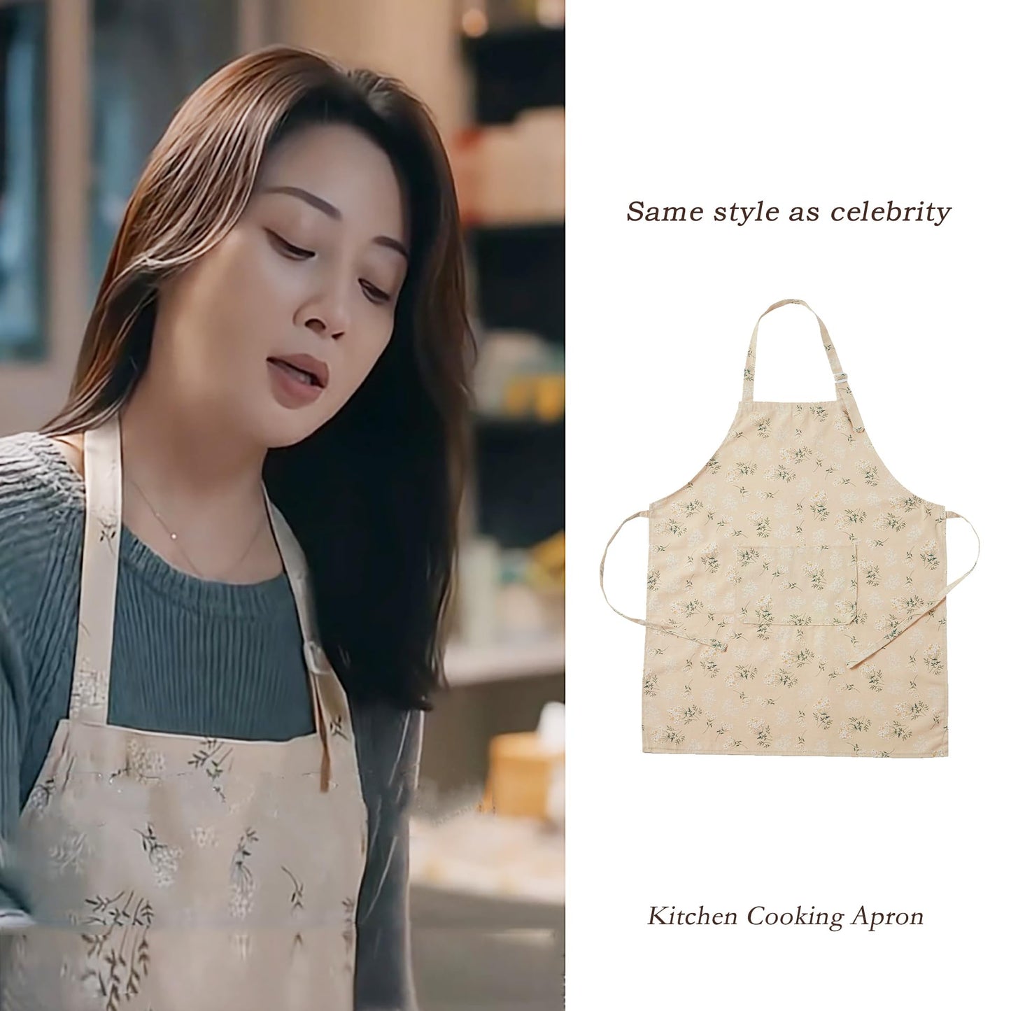 Yoocixu Adjustable Kitchen Apron for Women & Men,Vintage Japanese Countryside Print,Unisex Cooking Baking Apron with Pocket, Chef Apron for Home, BBQ, Garden