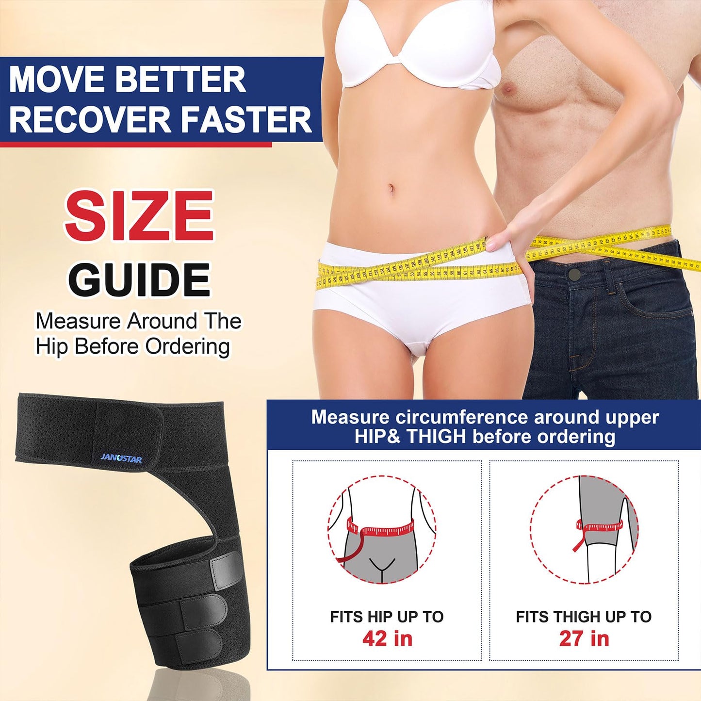Janustar Sciatica Pain Relief Devices, Hip Brace for Women Men, Thigh, Groin, Hamstring Compression Sleeve