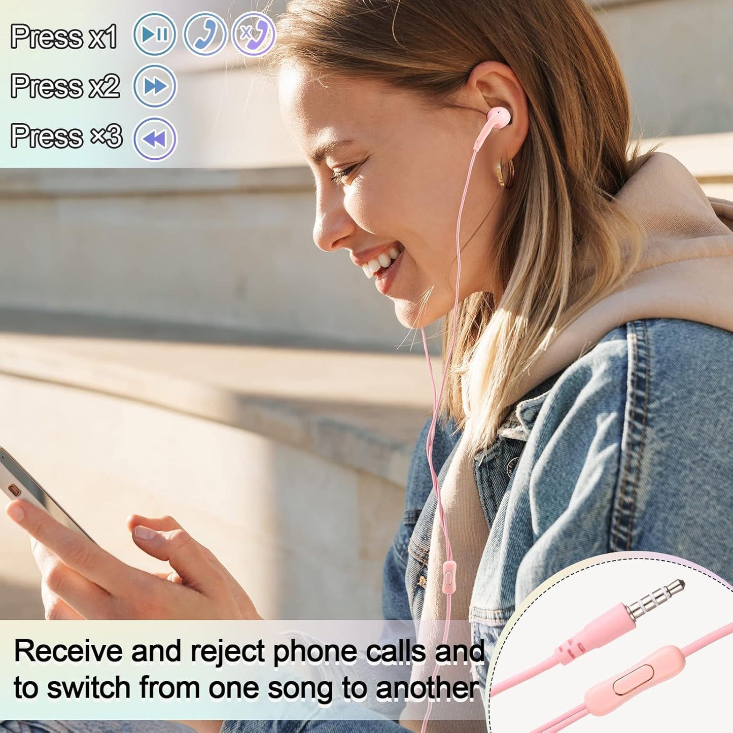 50 Pack 3.5mm Xinnun Bulk Earbud Headphones with Mic Student in Ear Earbuds Classroom Wired Ear Buds with Headphone