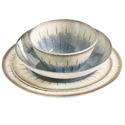 MissYip Melamine Dinnerware Set, 16 Piece for 4, Unbreakable Kitchen Plastic Plates and Bowls set, Indoor and Outdoor Use Tableware, BPA Free, Dishwasher Top Safe, Not Microwave, Not Oven(Blue)