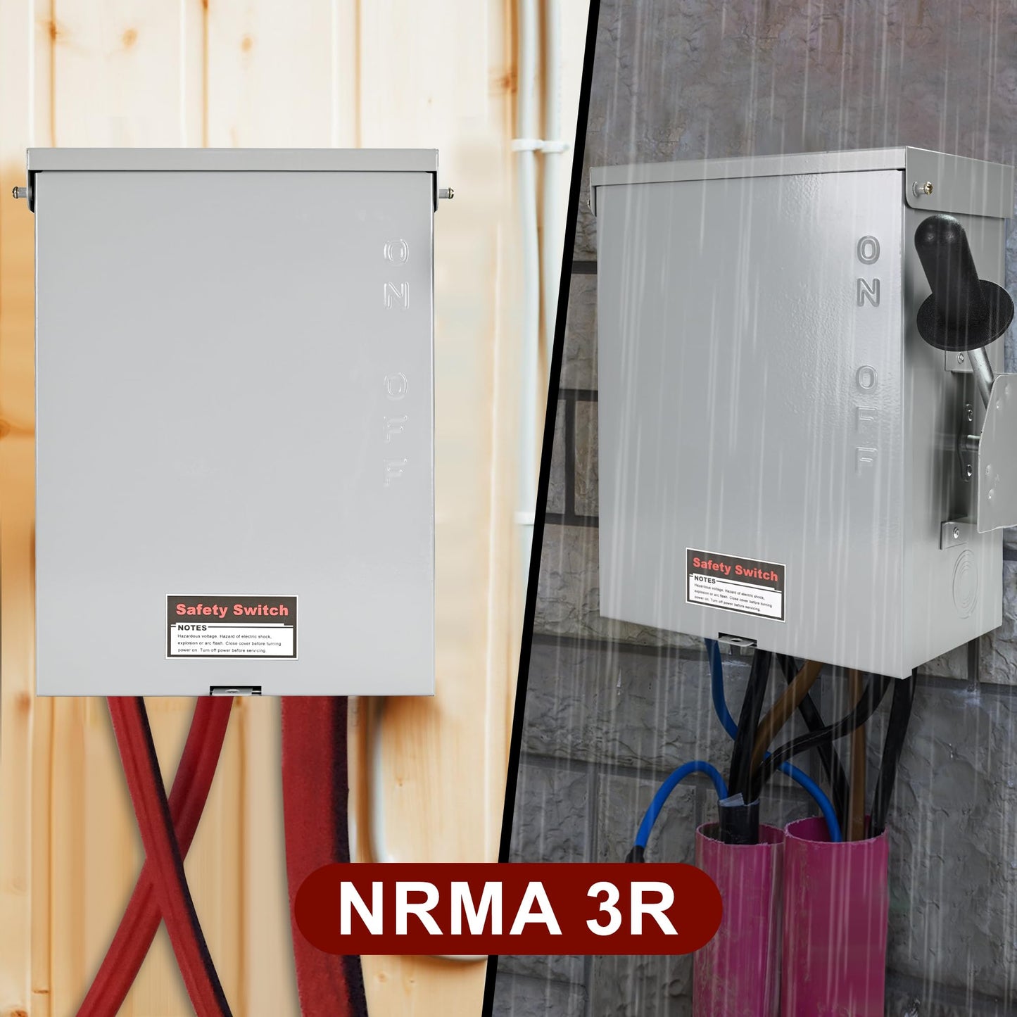 100-Amp, 3 Pole 120V/240V General Safety Switch, Non-Fused AC Disconnect Switch Box, Outdoor&Indoor, NEMA-3R Enclosure, Anti Corrosion and Rust Prevention with Ground Kit (100A)
