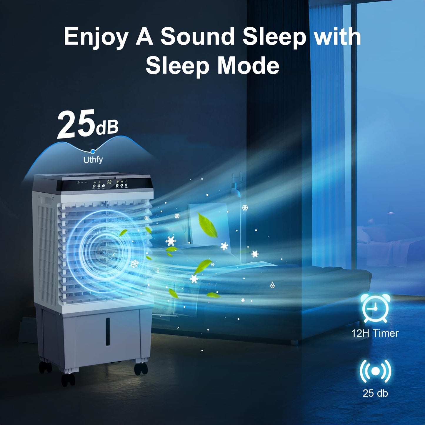 Uthfy 1800 CFM Swamp Cooler Air Conditioner, 3-IN-1 Portable Evaporative Air Cooler with 5.3 Gal Water Tank, 6 Ice Packs, Remote, 12H Timer, 120° Oscillation, Cooling Fan for Room Bedroom Home Office