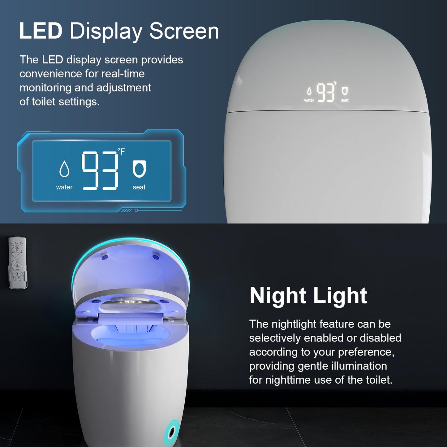 Smart Bidet Toilet with Foam Shield, Auto Open/Close Lid & Seat, Foot Sensor Flush, Tankless One Piece Elongated, Heated Seat, Instant Warm Water & Dryer